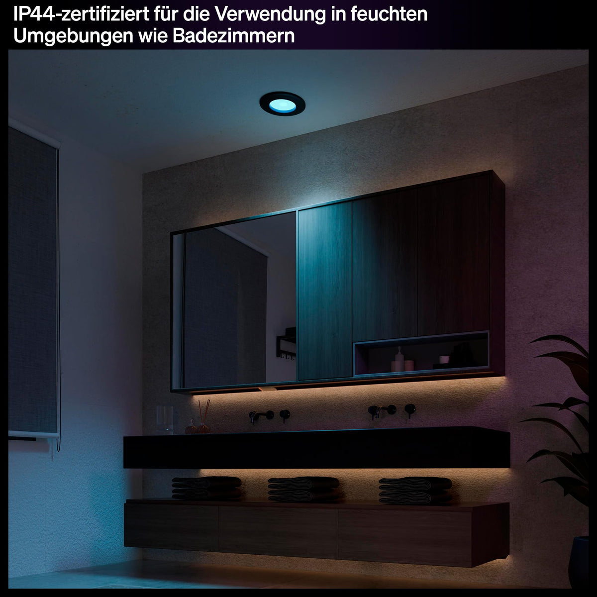 Philips Hue Slim Downlight, iluminare LED inteligentă, 1.000 lm, 90 mm, design subțire, lumină de zi cu spectru complet 1.000–20.000 K, extrem de dimabilă, culoare precisă, iluminare inteligentă, negru, pachet de 3. - 929004291301