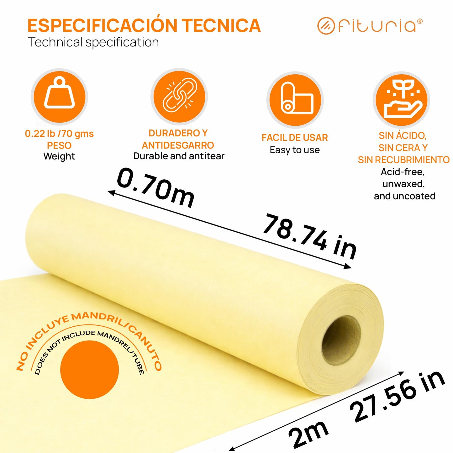 OFITURIA Kraft Paper Yellow Pastel - Roll 0.70 × 2 m - 6 Rolls - Wrapping Paper and Packaging Paper - Craft Paper for DIY, Decoration and Sewing Patterns - Tear-Resistant and Easy to Cut - COM620-parent2