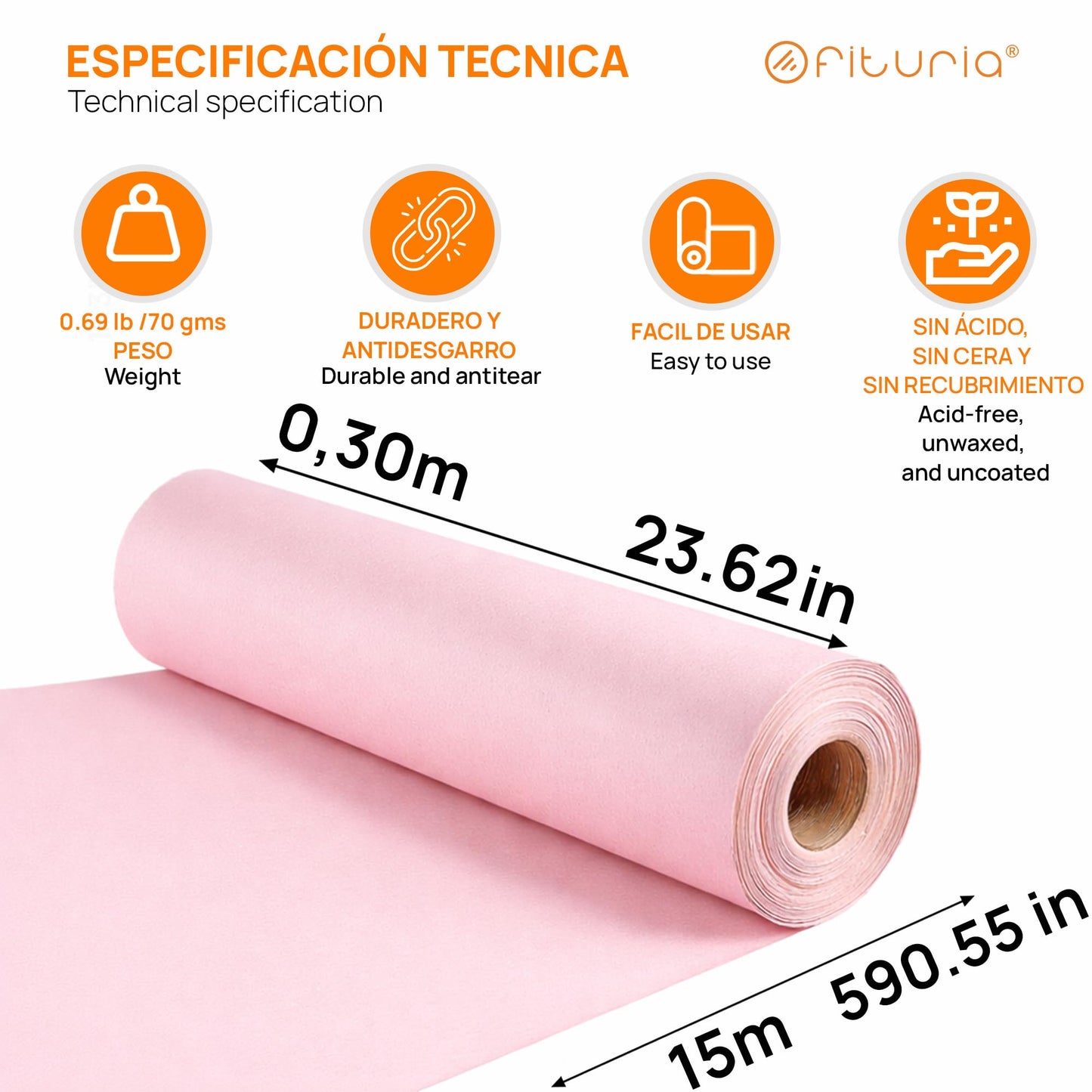 OFITURIA Kraft Paper Pink Pastel - Roll 0.30 × 15 m - 6 Rolls - Wrapping Paper and Packaging Paper - Craft Paper for DIY, Decoration and Sewing Patterns - Tear-Resistant and Easy to Cut - COM620-parent2