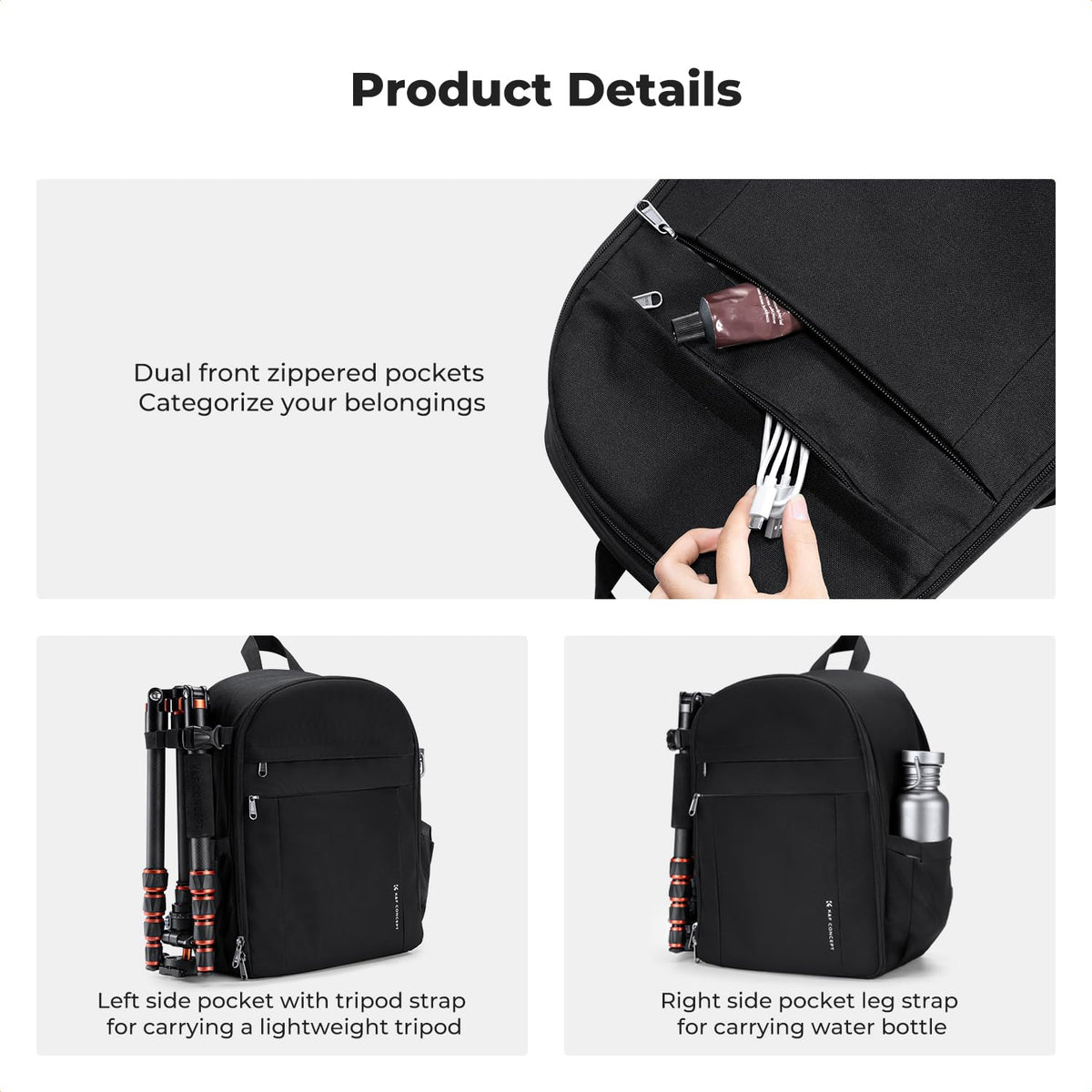 K&F CONCEPT camera backpack photo backpack compact & lightweight with rain cover - KF13.223