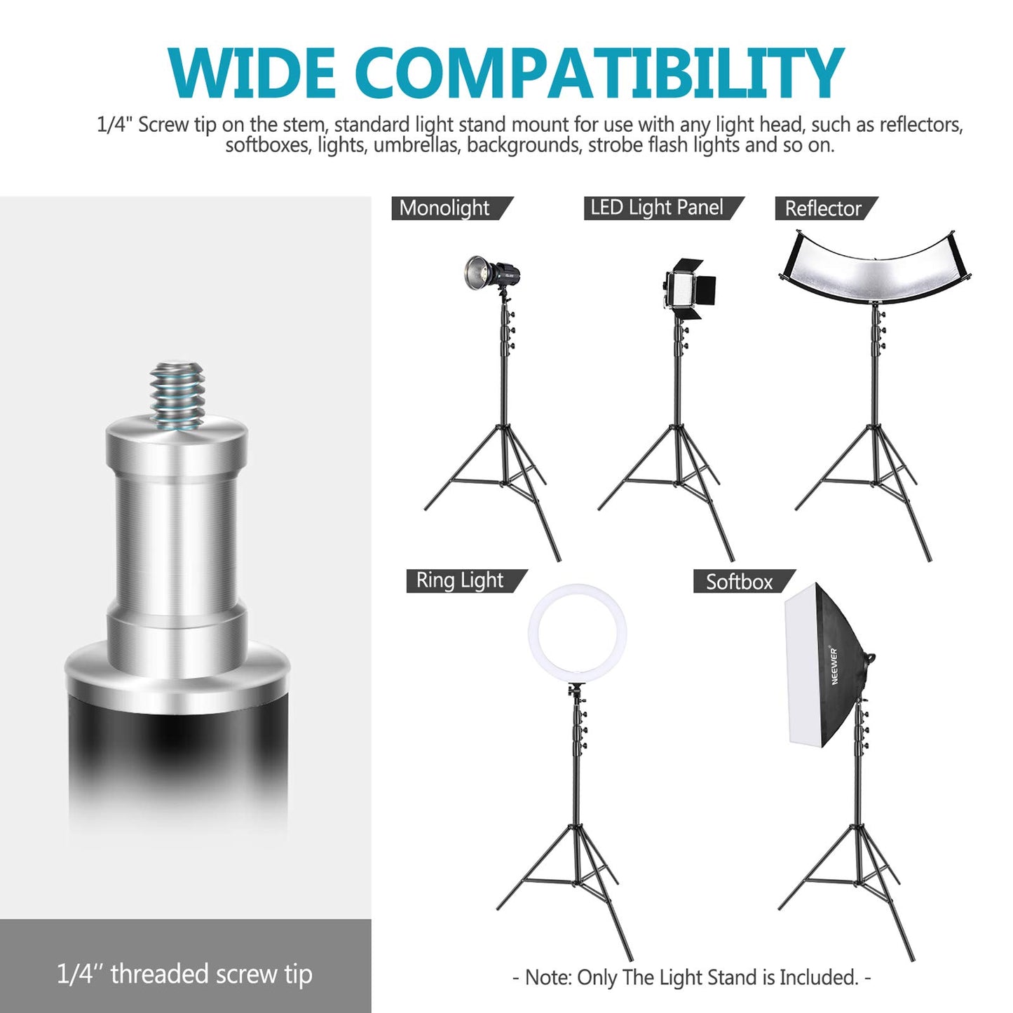 NEEWER Heavy Duty Light Stand Metal 13ft/4m Adjustable Photography Tripod with Built-in Spring Cushion and 1/4" Screw for Studio LED Light Flash Continuous Light, Maximum Load: 22lb/10kg, Black - 400cm/1