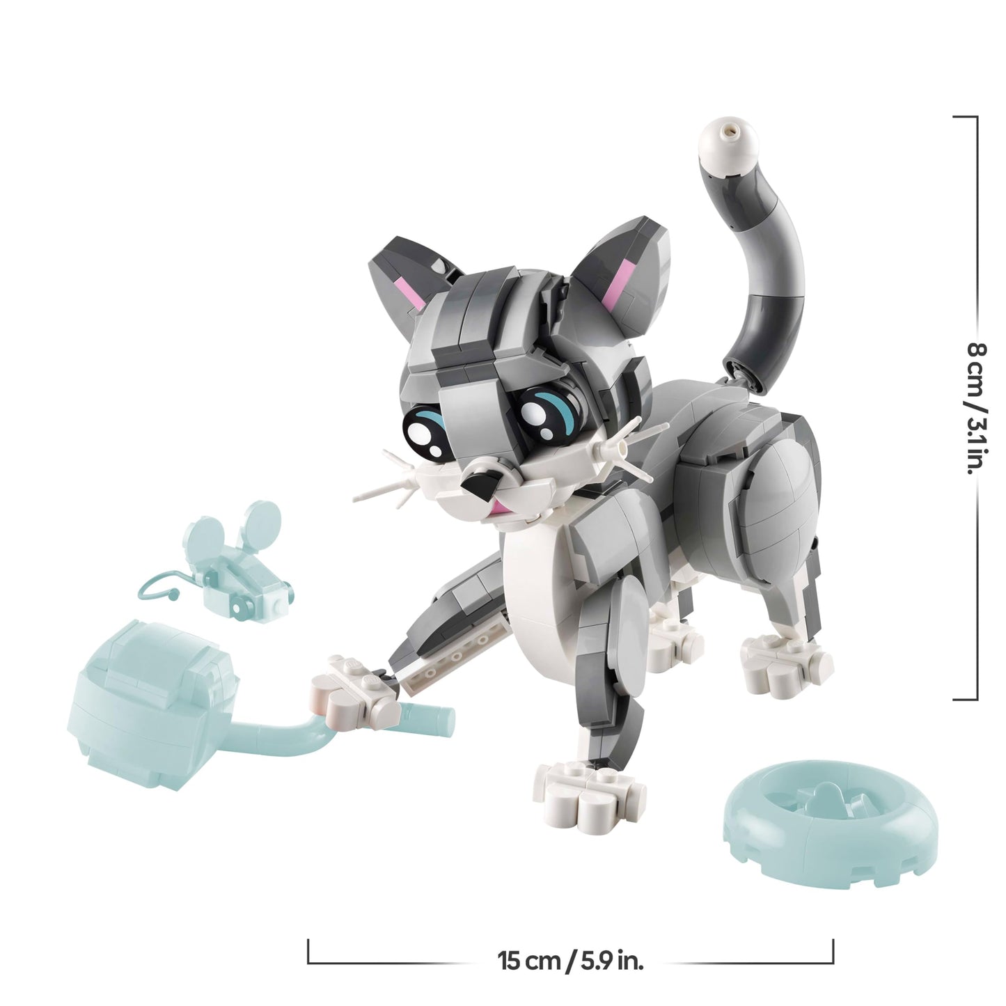 LEGO Creator 3in1 Gray Cat - Animal figure convertible into a pigeon or a dog - Creative birthday gift for girls and boys aged 8 and up - 31163