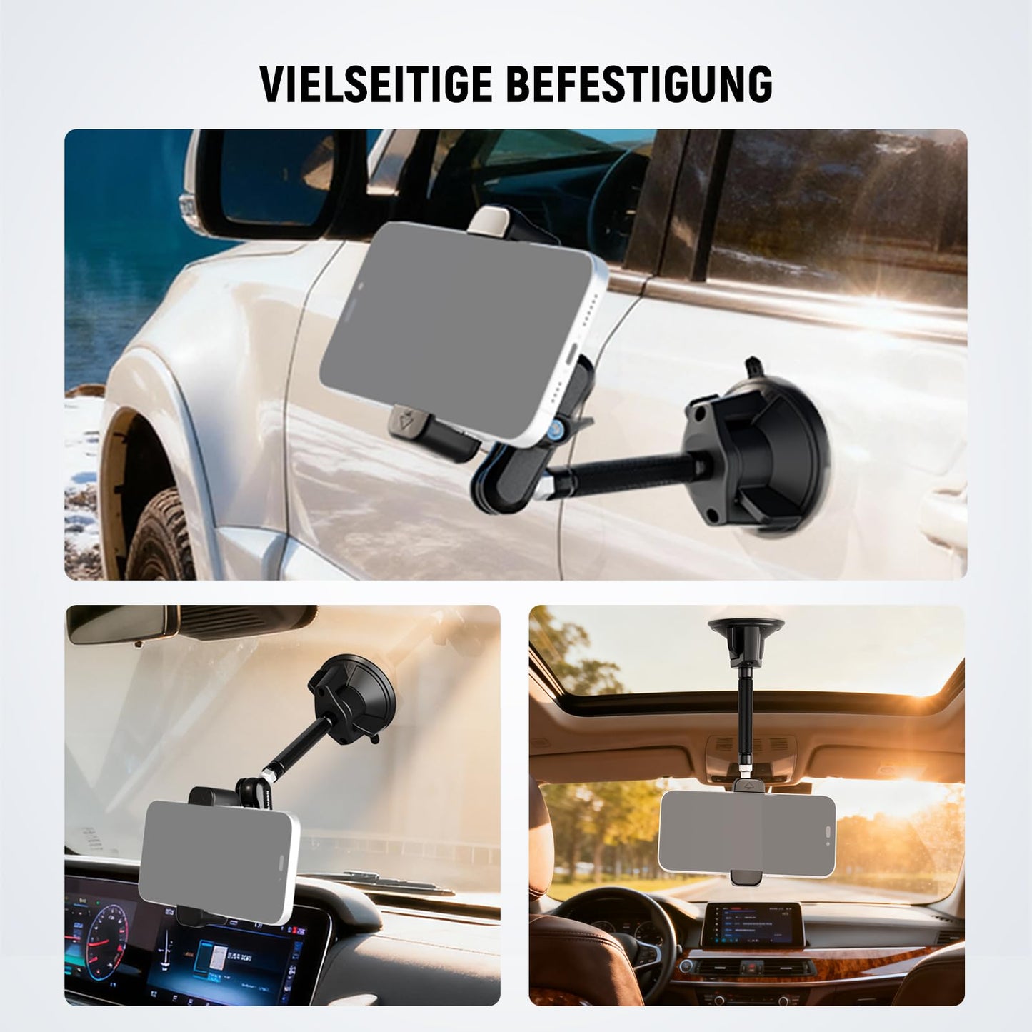 NEEWER Car Mobile Phone Holder 360° Rotating Vacuum Suction Cup Metal Mobile Phone Holder with Extended Magic Arm Compatible with iPhone Samsung, for Windscreen Skylight Glass Navigation Video, PA137