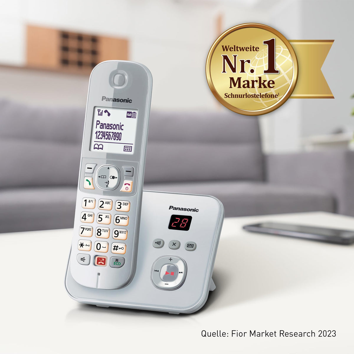 Panasonic KX-TG6861GS Cordless Phone with Answering Machine (Block up to 1,000 phone numbers, clear font size, loud receiver, full-duplex hands-free) pearl silver