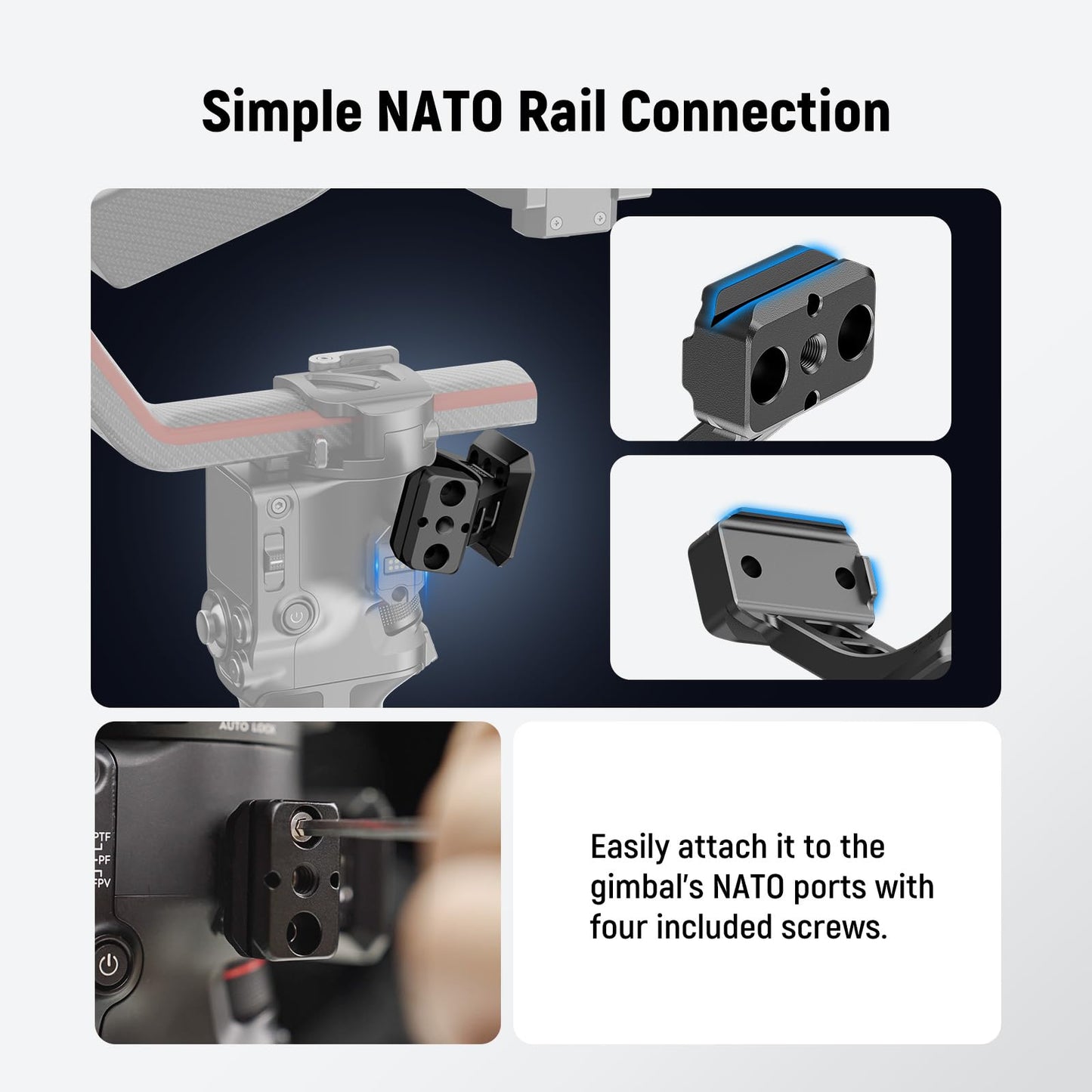 NEEWER adapter for RS3 Pro & RS4 Pro, Arca quick release plate with NATO rail, compatible with SmallRig shoulder strap, V mount battery, DJI RS3 Pro & RS4 Pro gimbal stabilizer, GA030P
