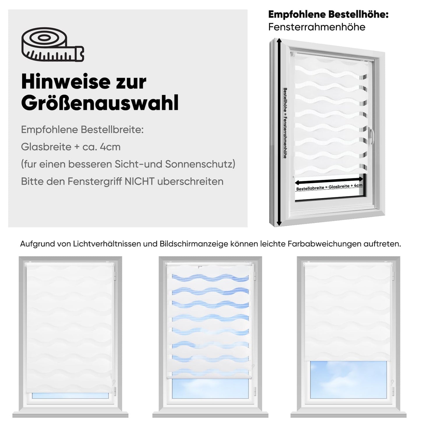 Sekey double roller blind waves Klemmfix without drilling for windows, double roller blind 85 cm wide, duo roller blind wave blinds sun protection, 85x130cm, white - BL-2617