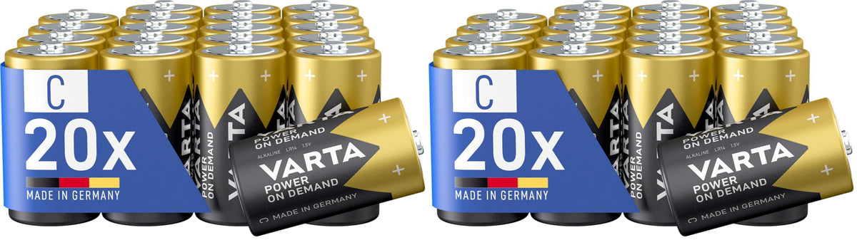 Baterii VARTA C Baby, 20 bucăți, Power on Demand, alcaline, pachet de rezervă, inteligente, flexibile, puternice, ideale pentru accesorii de computer, dispozitive Smart Home (pachet cu 2) - 401