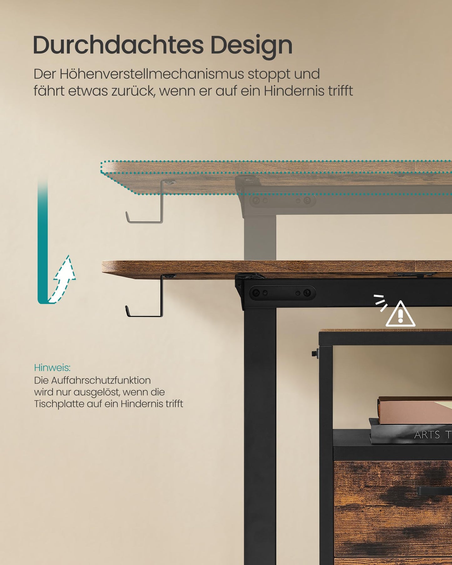 SONGMICS Electric height-adjustable desk, 160 x 70 cm, infinitely adjustable, memory function with 4 heights, vintage brown LSD136K01