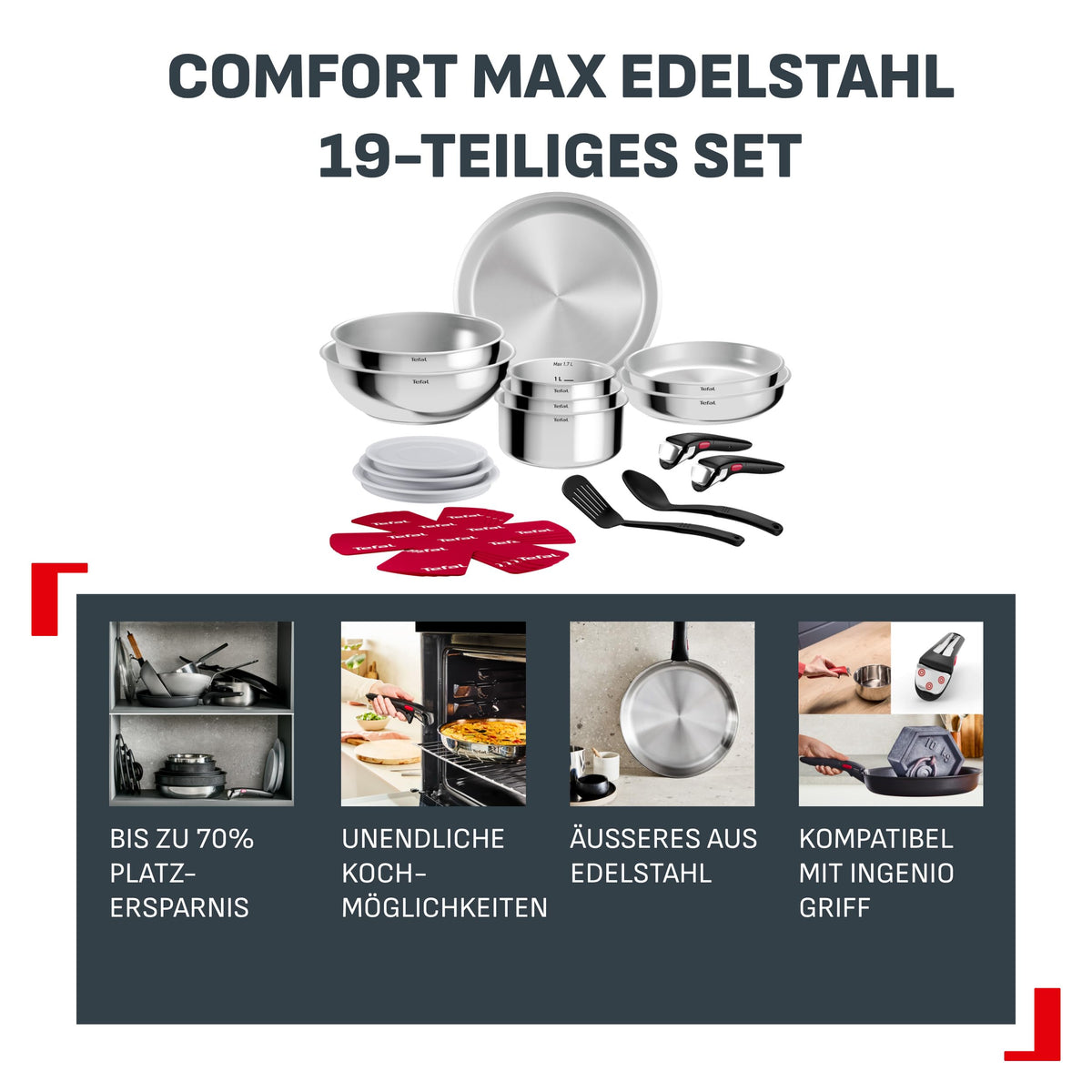 Tefal Ingenio Comfort Max oțel inoxidabil neacoperit - L968SJ34