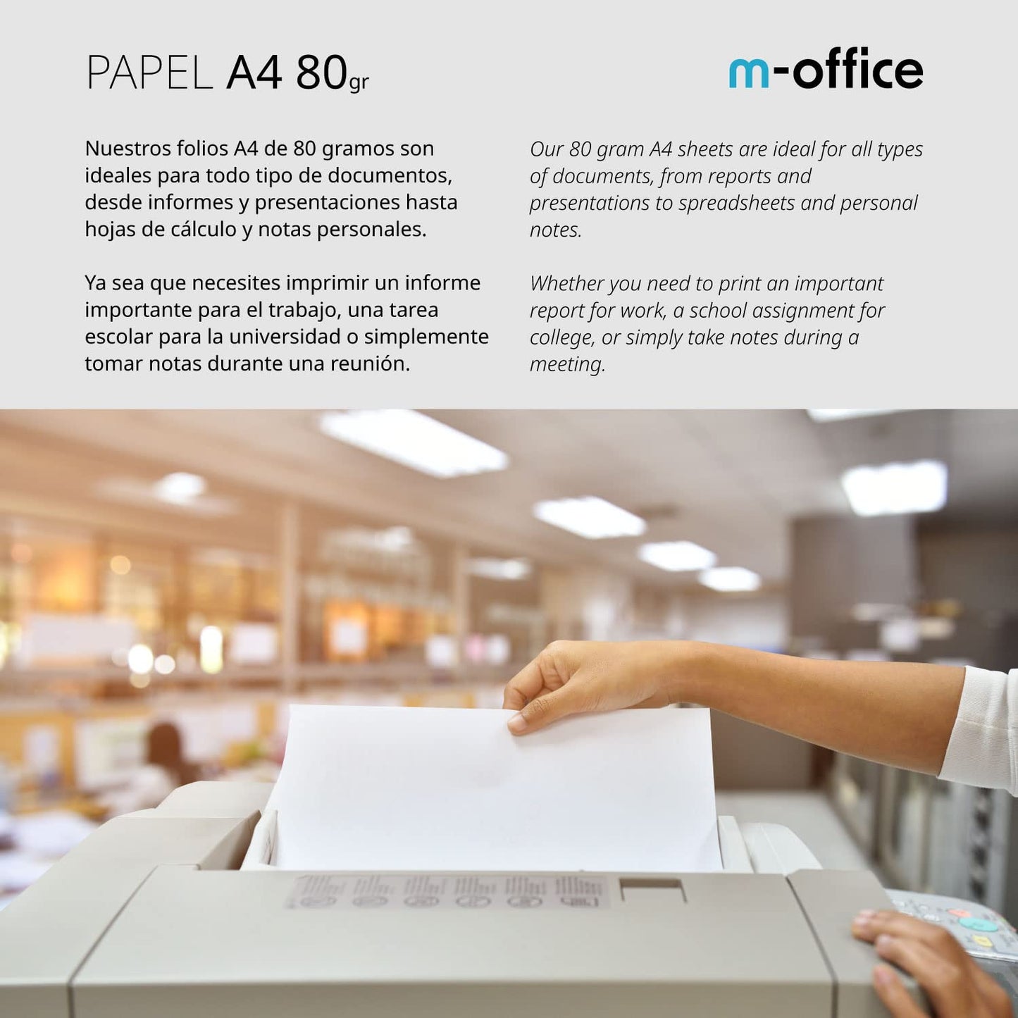 A4 Paper 80g 2 Pack of 500 Sheets Multifunction Paper for Inkjet and Laser Printers A4 Sheets 210 x 297mm Ideal for Office and Home m-office (1000 Sheets) - Hybrite