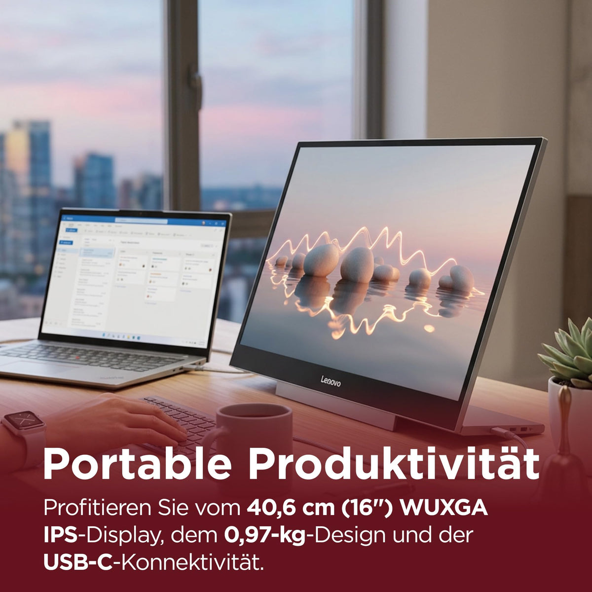 Lenovo L16 | Monitor | 16" WUXGA | 60Hz | IPS | USB-C Docking 65W - 68F4UAC1Z5