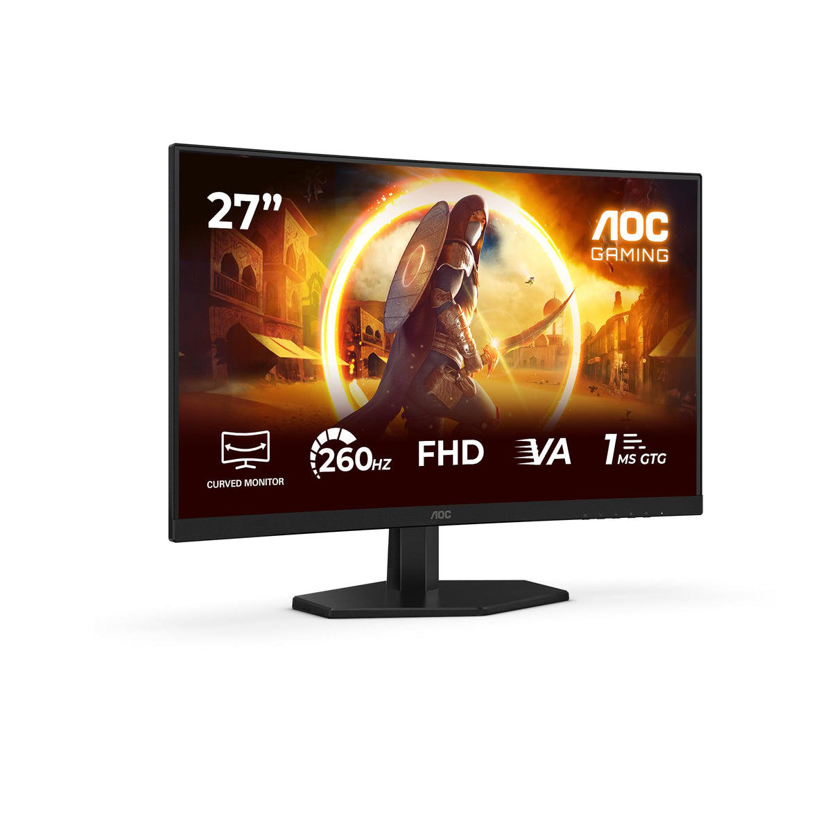 AOC C27G42ZEP 27-inch Curved, FHD Gaming Monitor, 260Hz (OC, Native 240Hz), Fast VA Panel, 1ms GtG, Adaptive Sync, HDR10, FreeSync Premium, (1920x1080 HDMI 1x 2.0 DP 1x 1.4) Black