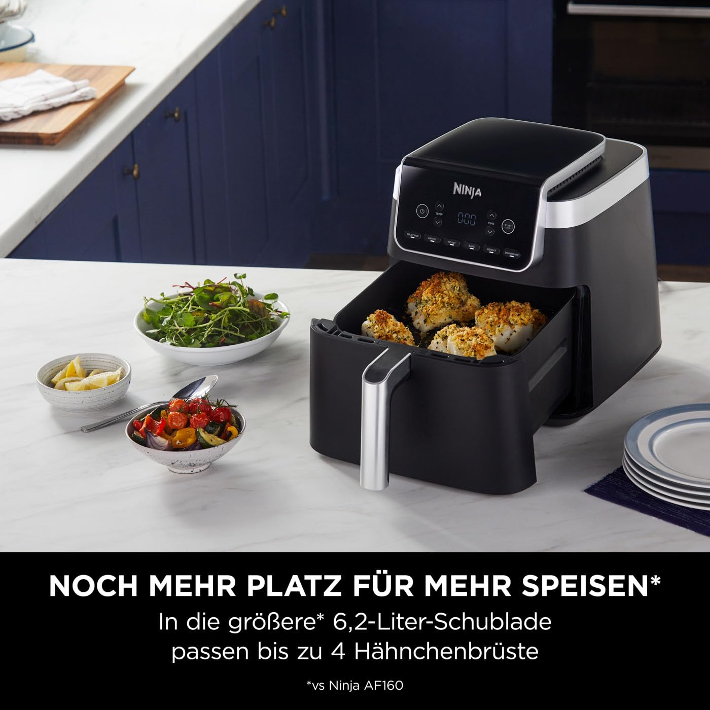 Ninja Air Fryer Hot Air Fryer MAX PRO, 6.2L, Non-Stick Coating, Dishwasher Safe Basket and Crisper Grid Insert, Oil-Free Fryer, Digital, Cooking from Frozen, Gray, AF180EU