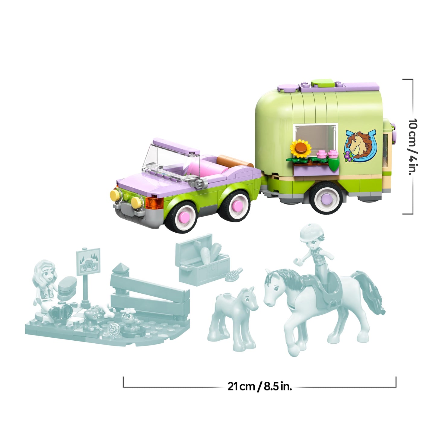 LEGO Friends horse and foal with horse trailer - horse playset with care accessories, 4 animal figures, car & 2 mini dolls - birthday gift idea for girls aged 7 and up - 42695