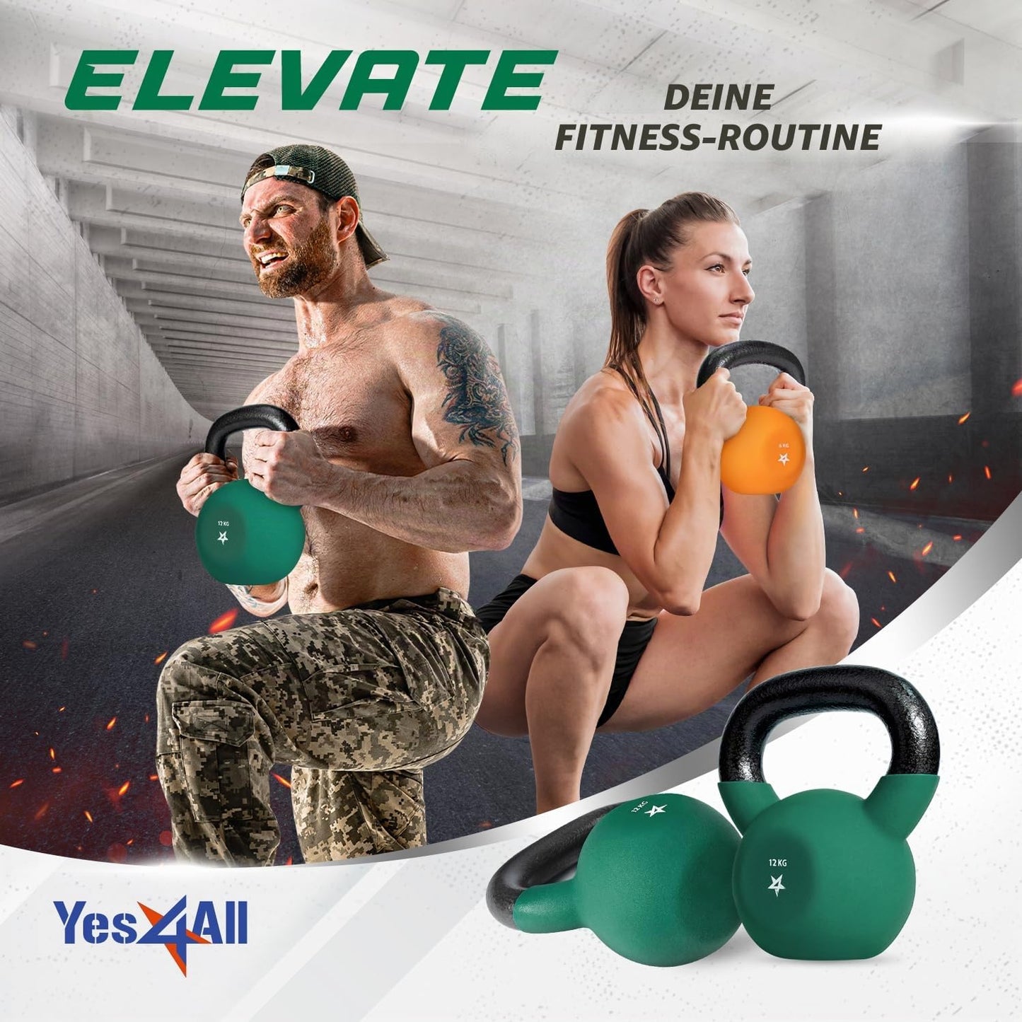Yes4All BJCC Neoprene Coated Kettlebell, Strength Training Kettlebells - 12KG Dark Green
