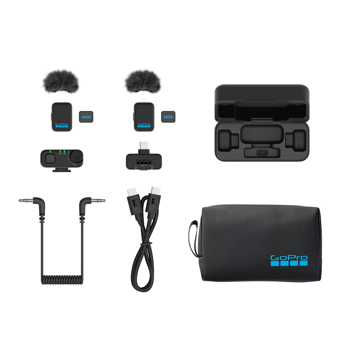 GoPro Wireless Microphone Complete Set (2 TX, 2 RX, Charging Case) – For GoPro/Camera/iPhone/Android, ultra-compact, high audio quality, noise cancellation, gain control, vlogging - AWMIC-010-EU