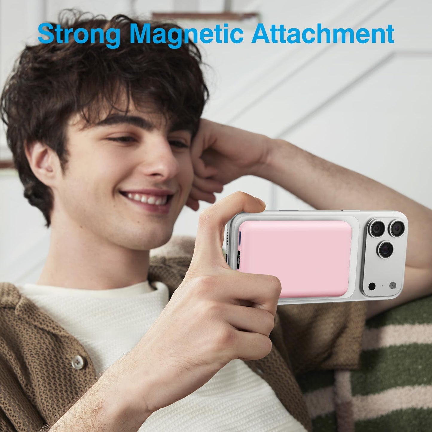 AOGUERBE for MagSafe Wireless Power Bank, Magnetic Power Bank 10000mAh with USB C in&Out, 22.5W Fast Charging Battery Pack Inductive Charging for iPhone 17/16/15/14/13/12/11/Pro/Plus/Pro Max Series (Pink) - KT-D003