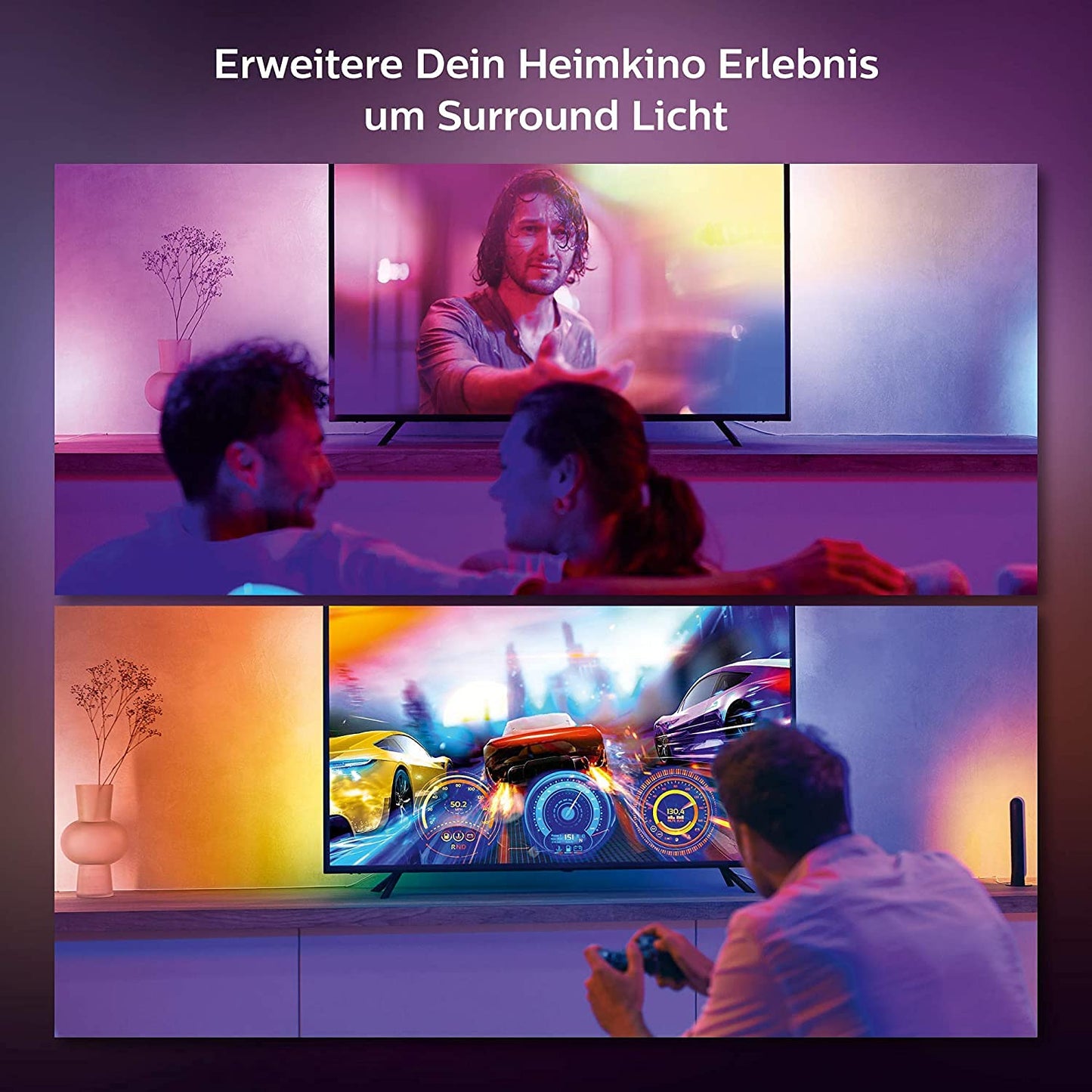 Philips Hue White & Color Ambiance Gradient Lightstrip (55 inches), dimmable LED strip for the television with 16 million colors and color gradients, smart home cinema TV backlight, black - 929002422701