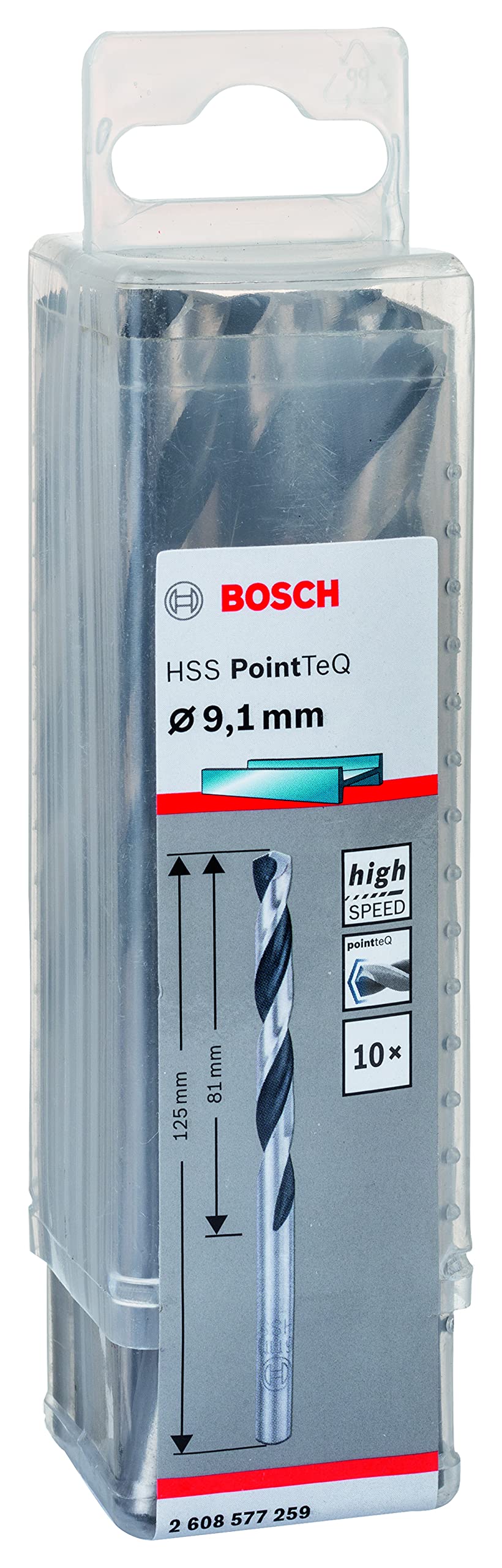 Bosch Professional 10 Piece HSS Twist Drill Bit PointTeQ (for Metal, 9.1 x 81 x 125 mm, Drill Driver Accessory) - 2608577259