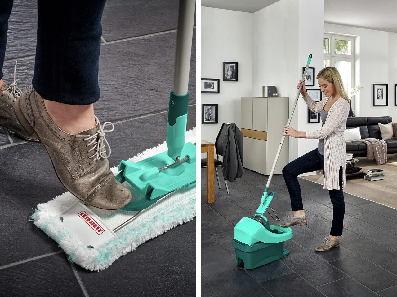 Leifheit Set Wiping Cloth Press Profi XL with floor wiper and rollers including replacement cover Profi Micro Duo made of microfiber, absorbent and easy to clean, set for cleaning without bending over with click system - 55099