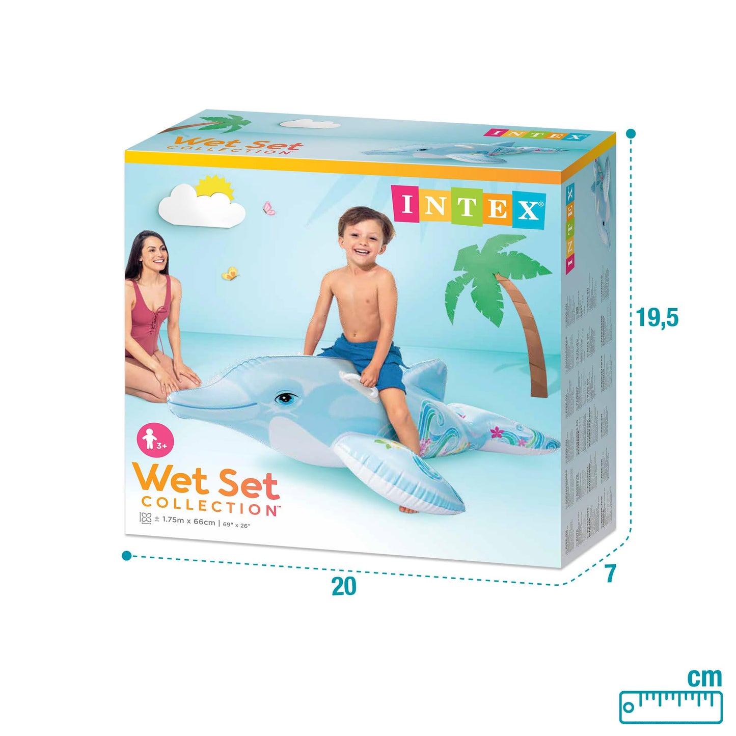 Intex 58535NP - Inflatable dolphin mount, vinyl, multi-colored, 175x66 cm