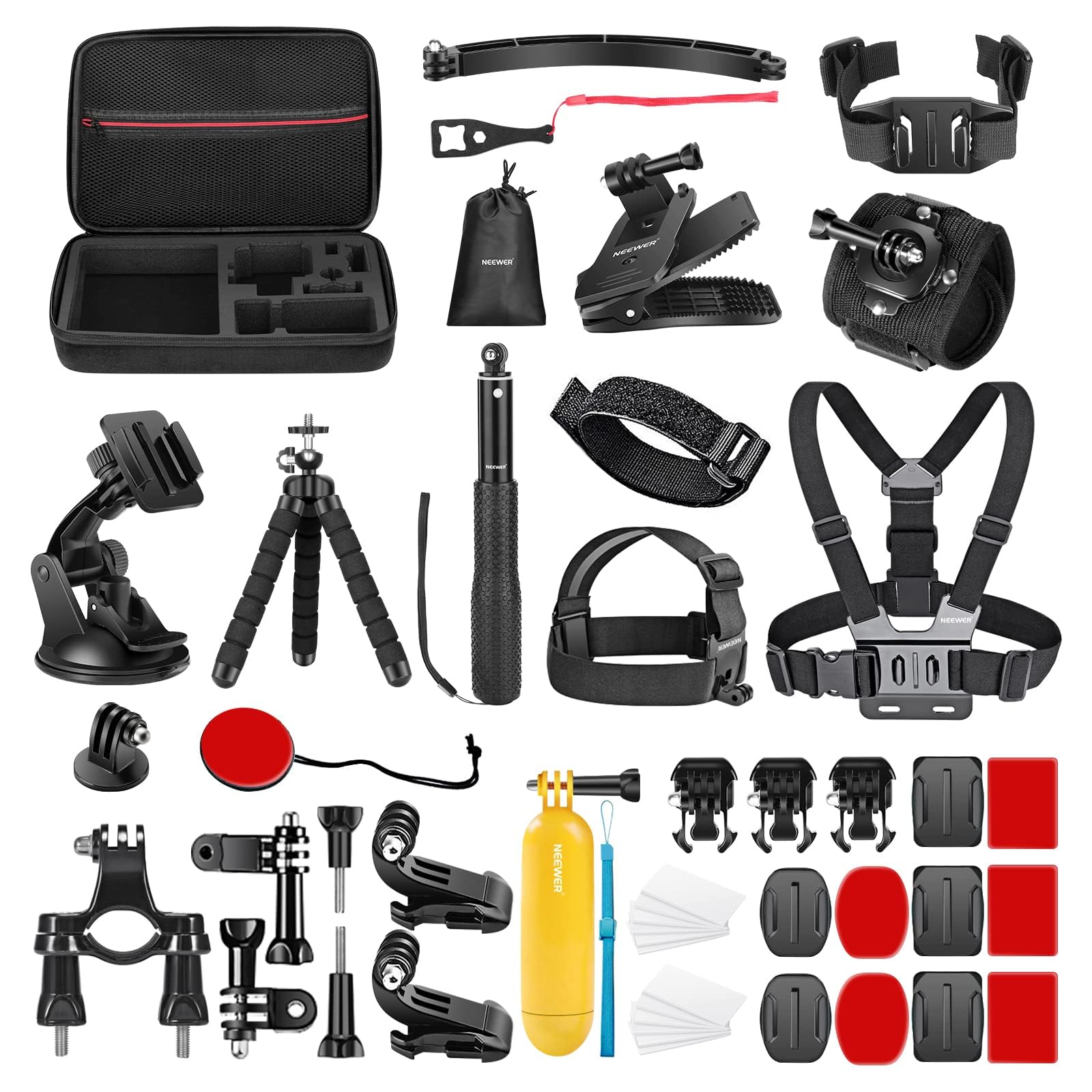 NEEWER 50 in 1 Action Camera Accessory Set Compatible with GoPro Hero 12 11 10 9 DJI OSMO 4 3 2 Insta360 X3 X2 GO 3 SJCAM DBPOWER AKASO VicTsing APEMAN WiMiUS QUMOX Lightdow Campark Sony Sports DV etc - 10085441