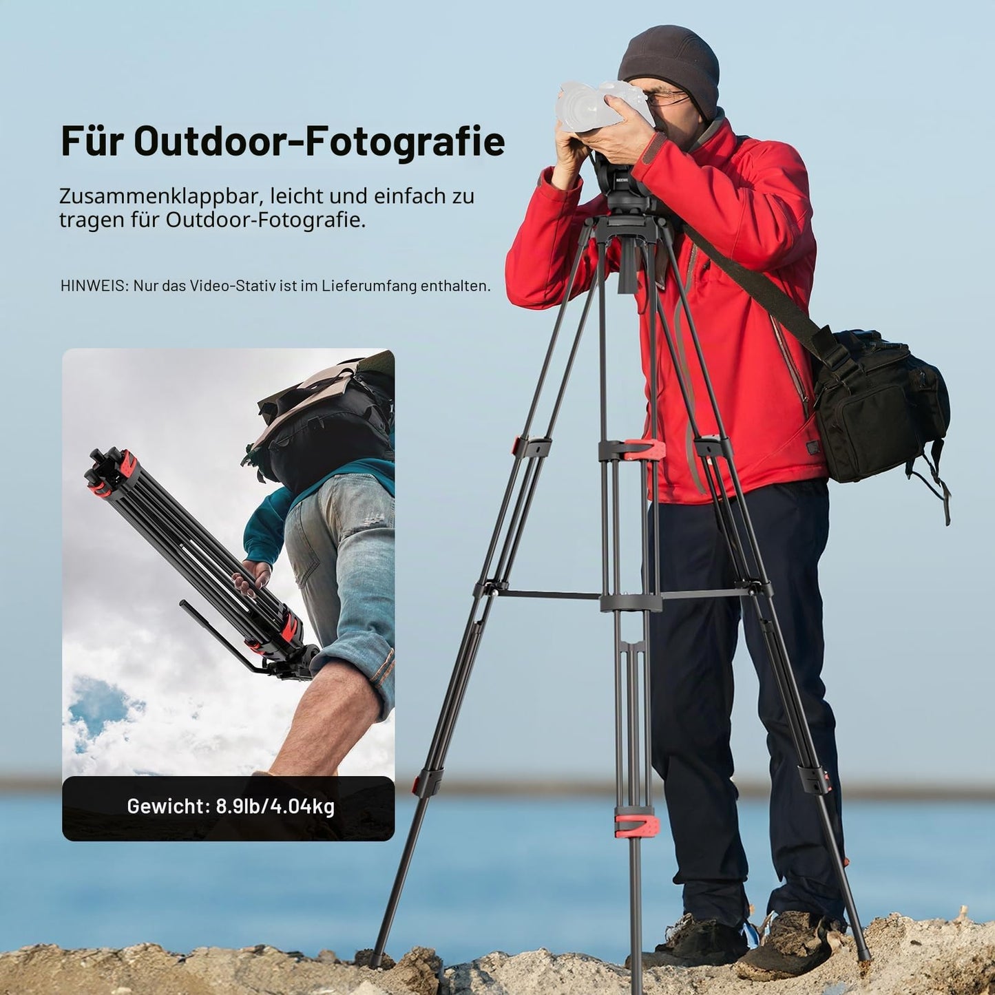NEEWER Basic 74" video tripod with fluid head [basic version], metal camera tripod with gentle friction damping, center spreader, quick release plate compatible with 501, maximum load 17.6lb, TP37