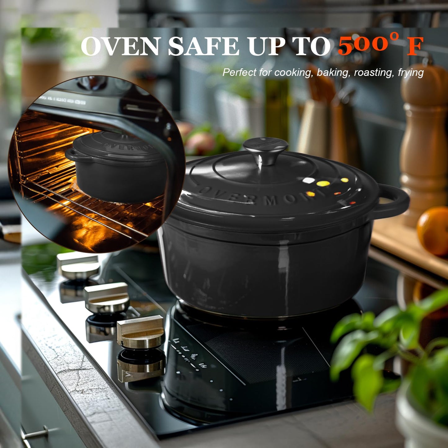 Overmont roasting pan enamel cast iron pot - casserole 24cm oven-safe - with lid and cookbook - for kitchen baking stewing roasting graphite gray - 24CM-Enamel-Graphite