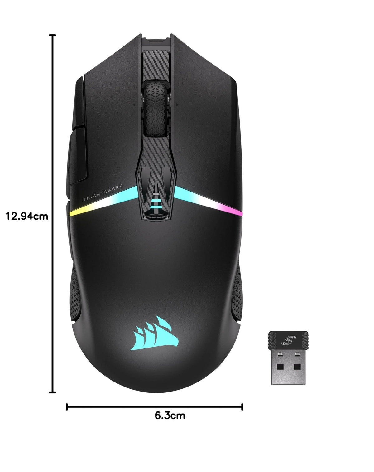 Corsair NIGHTSABRE RGB Wireless Gaming Mouse for FPS, MOBA - 26,000 DPI - 11 Programmable Buttons - Up to 100 Hours Battery Life - iCUE Compatible - Black - CH-931B011-EU