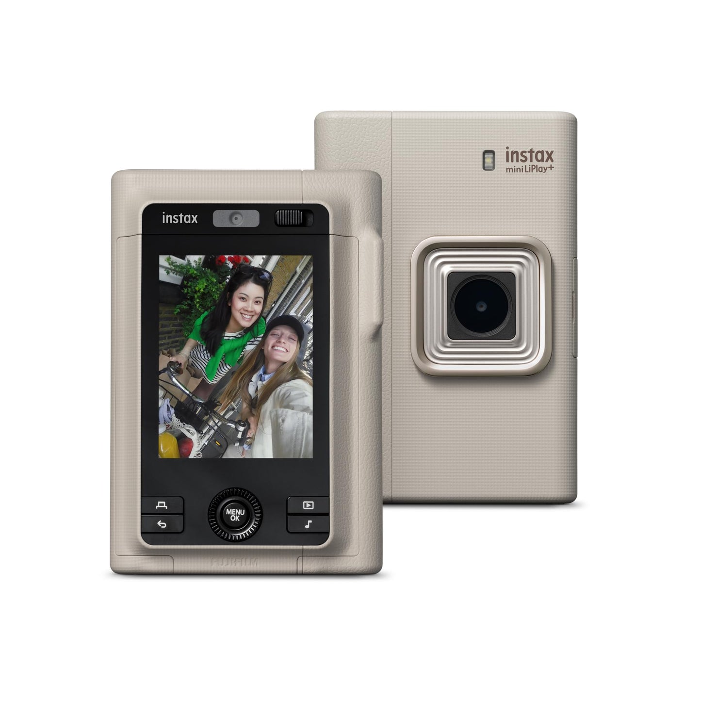 FUJIFILM instax mini LiPlay+™ hybrid instant camera | 2-in-1 hybrid camera with smartphone printer, sound print for pictures with sound, dual lens selfie camera with LCD display & app control | Sand beige