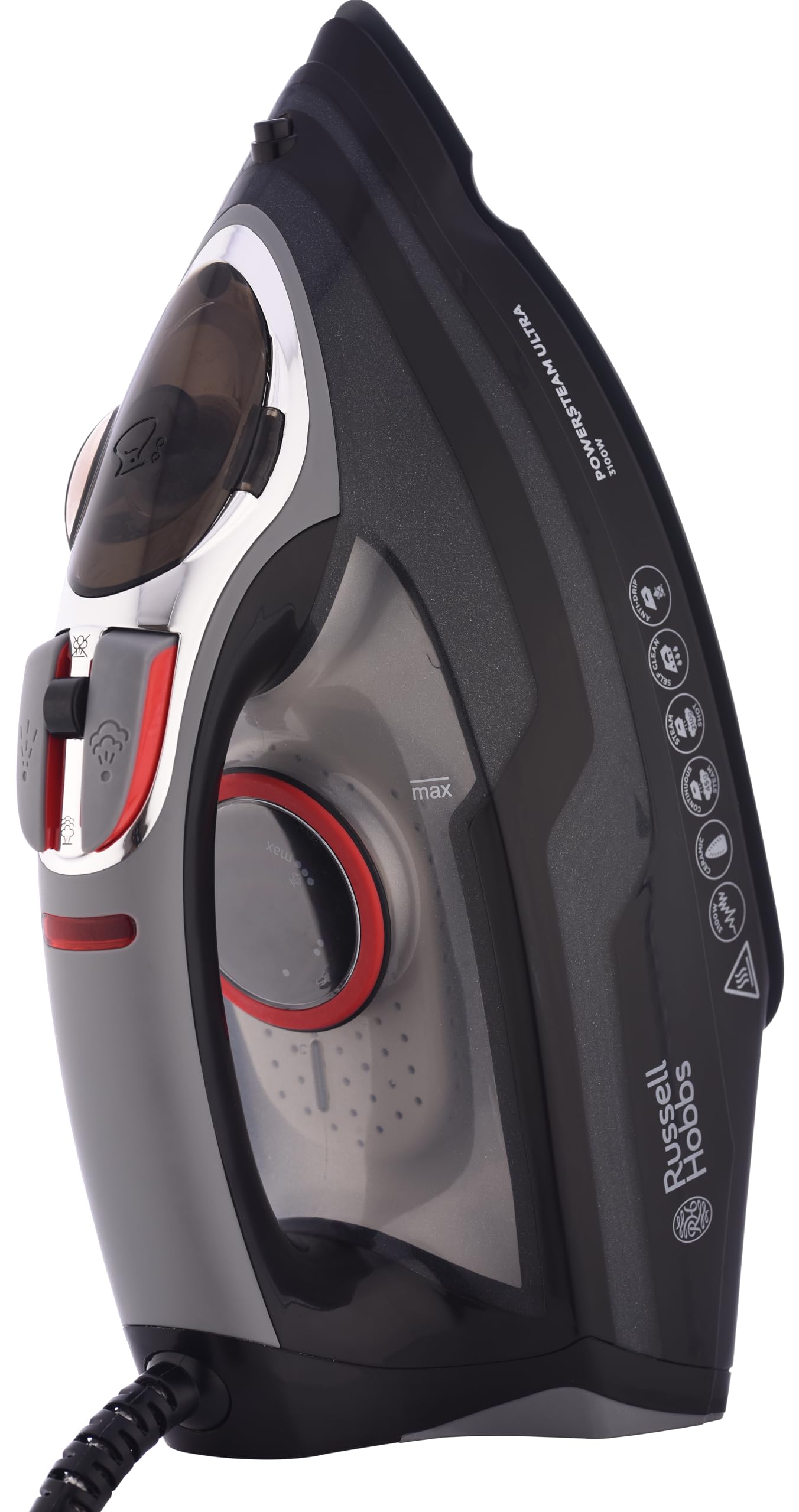 Russell Hobbs steam iron [3100W, 210 g extra steam burst] iron power (350ml water tank, ceramic soleplate, self-cleaning & spray water function, anti-limescale & drip stop, 70g/min) 20630-56