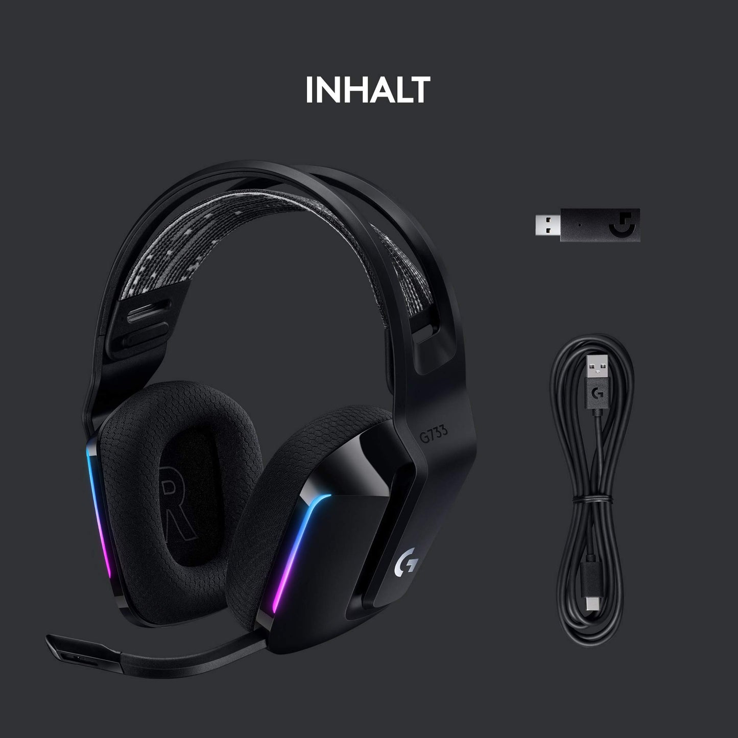 Logitech G G733 Lightspeed Headsets, Black - 981-000864