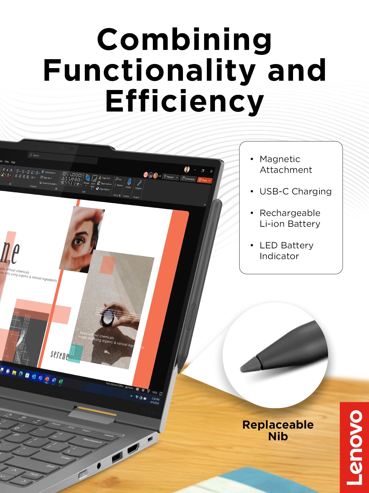 Lenovo Yoga Pen | Stift | Încărcare USB-C | Indicator LED pentru baterie | Magnetic - GX81S07448
