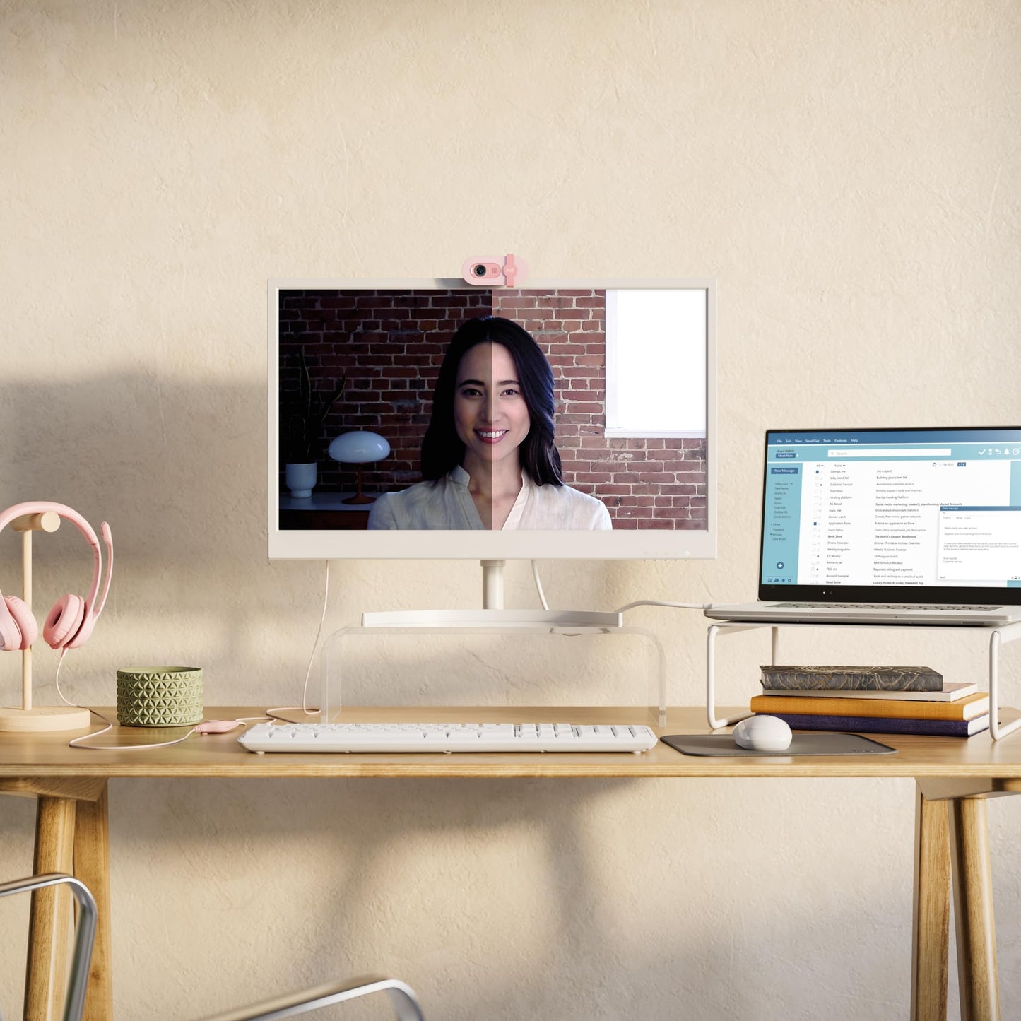 Logitech Brio 100 Full HD Webcam for Meetings and Streaming, Auto Light Balancing, Built-in Microphone, Cover Panel, USB-A, for Microsoft Teams, Google Meet, Zoom and More - Pink - 960-001623