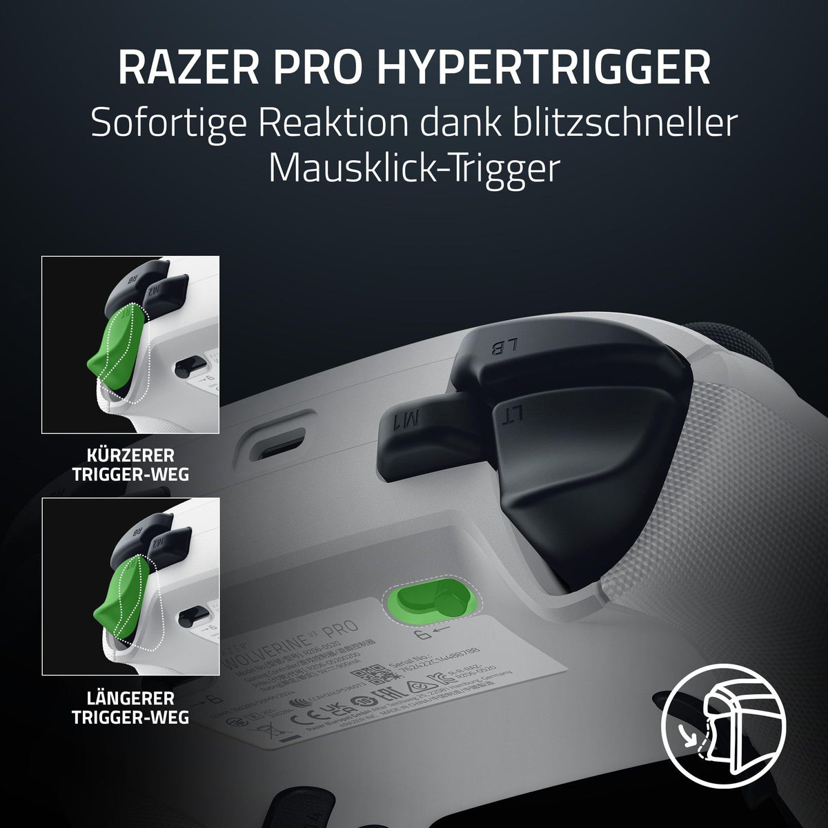 Razer Wolverine V3 Pro - Controler wireless pentru esports pentru Xbox și PC - Joystick-uri analogice cu Hall Effect (HyperSpeed Wireless, butoane acționale mecha tactile, vibrații haptice) Alb - RZ06-05200200-R3M1