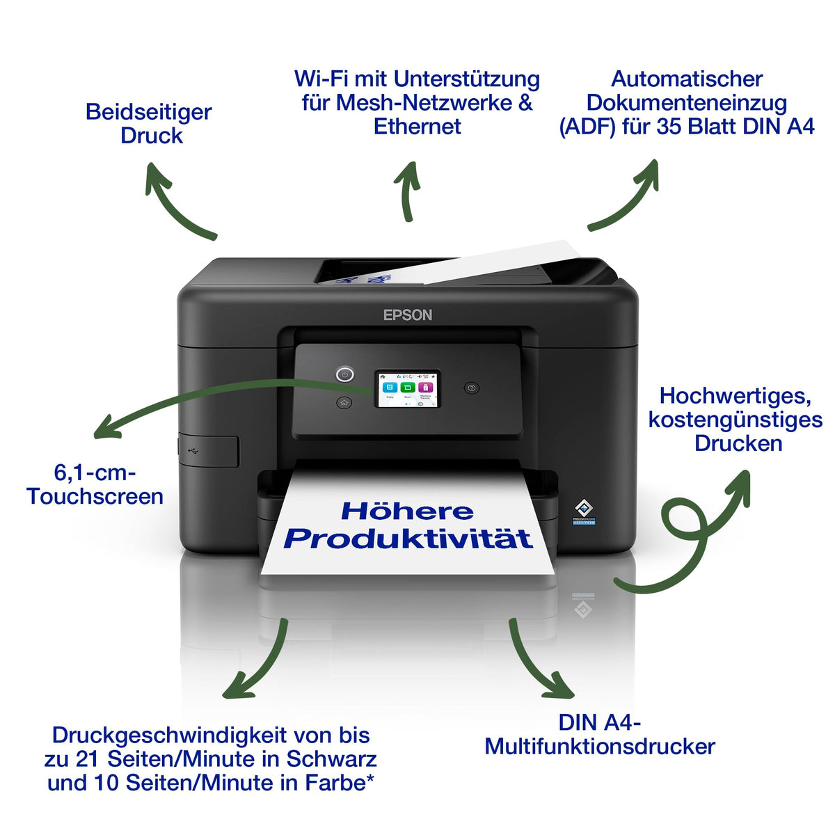 Epson Workforce Pro WF-3920 Inkjet Printer | SOHO Use | WiFi and Ethernet | A4 | Print, Copy, Scan | 6.1 cm Touchscreen | Automatic 35-Page Document Feeder - C11CM01402
