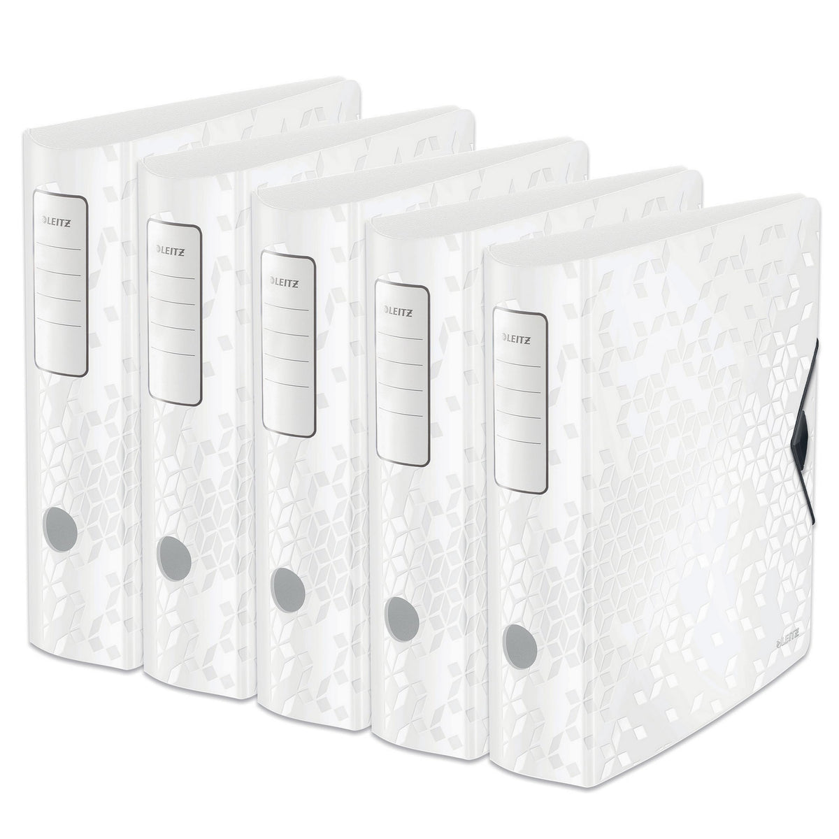 Leitz quality folder 180° Active WOW, pack of 5, A4, wide, rounded spine, 8.2 cm wide, elastic band closure, light polyfoam, plastic folder, WOW series, white, 11060001 - 11060001-5