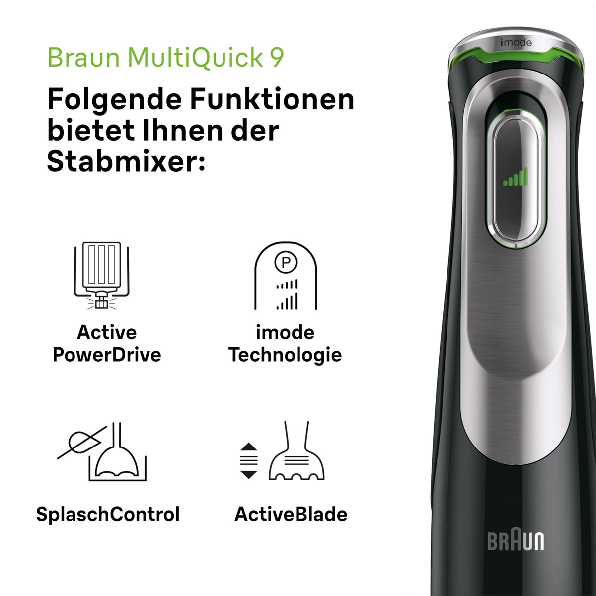 Braun MultiQuick 9 MQ 9147X – Blender de mână 6 în 1 cu accesoriu pentru blender de masă, zdrobitor de cartofi și legume și tel, reglare continuă a vitezei, 1200 W, Negru/Acier inoxidabil