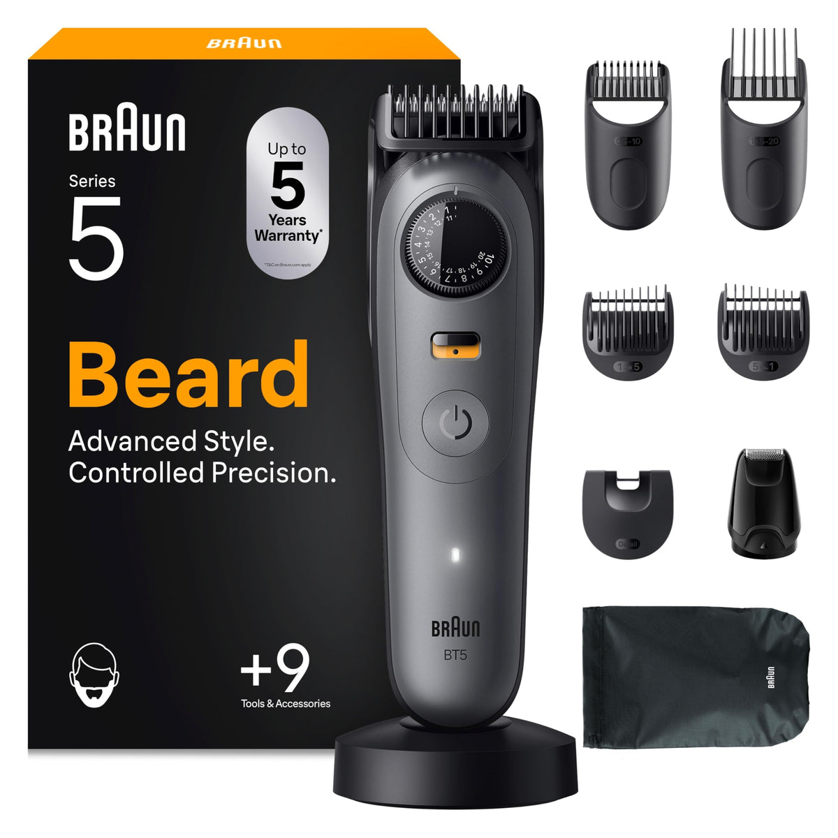 Braun Tunsor de barbă Series 5, Tunsor de barbă fără fir pentru bărbați, BT5565, Gri