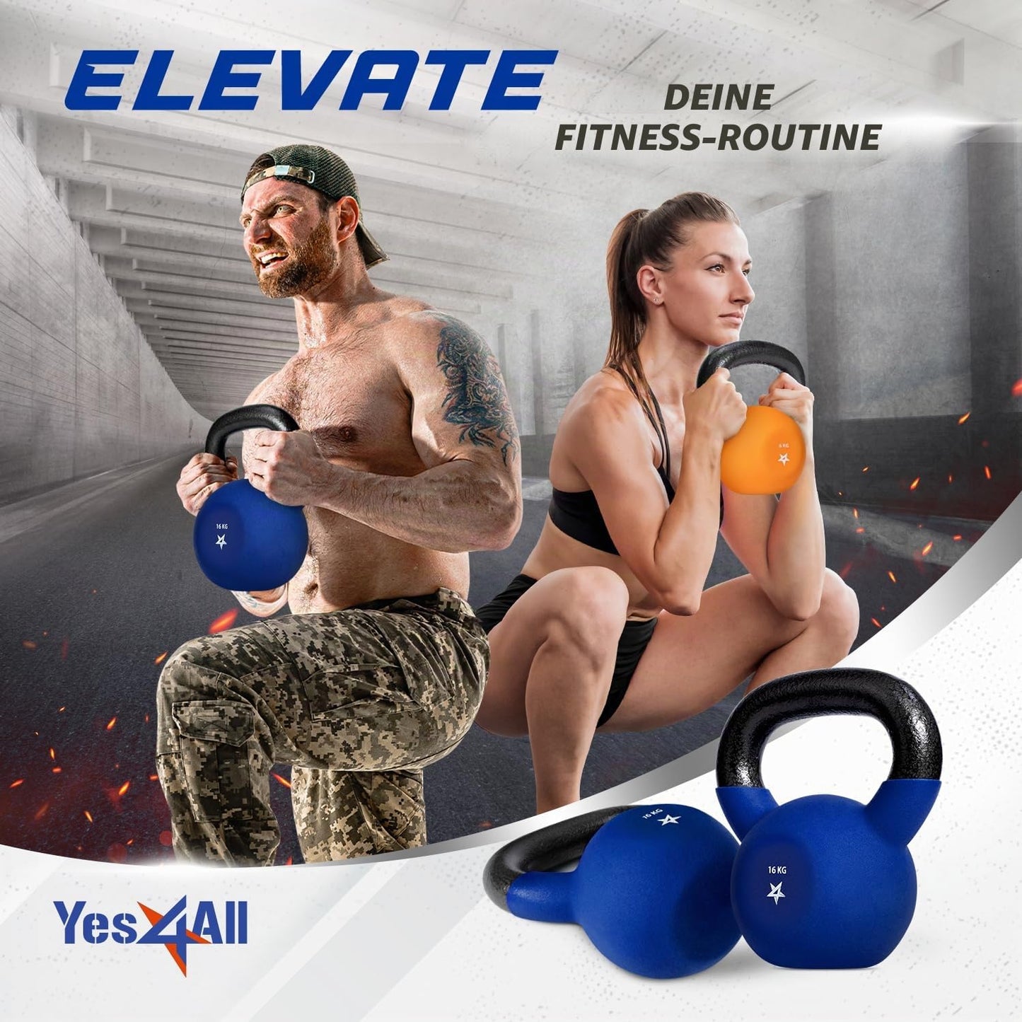 Yes4All WEAW Neoprene Coated Kettlebell, Strength Training Kettlebells - 16KG Dark Blue