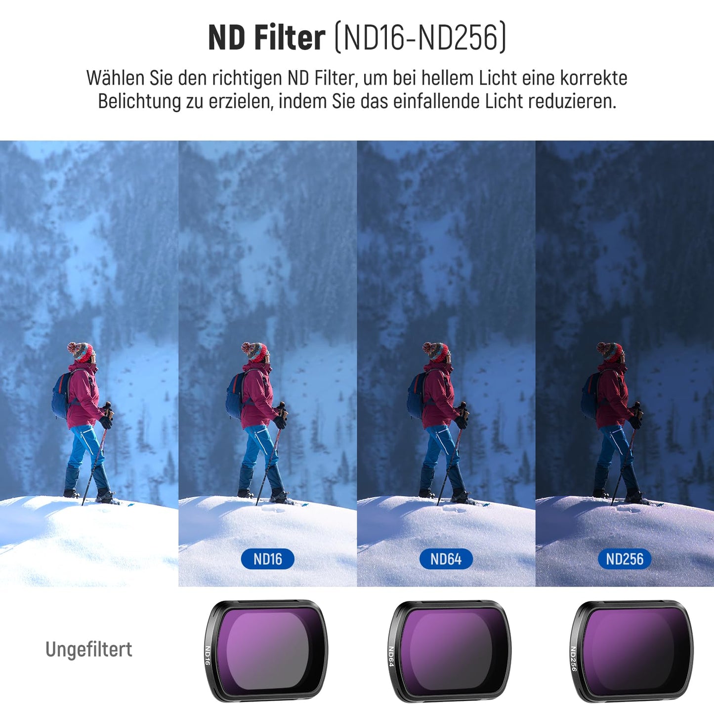 NEEWER HD CPL ND16 ND64 ND256 filter set compatible with DJI Osmo Pocket 3 / Pocket 4 / Xtra Muse, magnetic gimbal action camera accessory set with neutral density and polarization filters - FL-P5