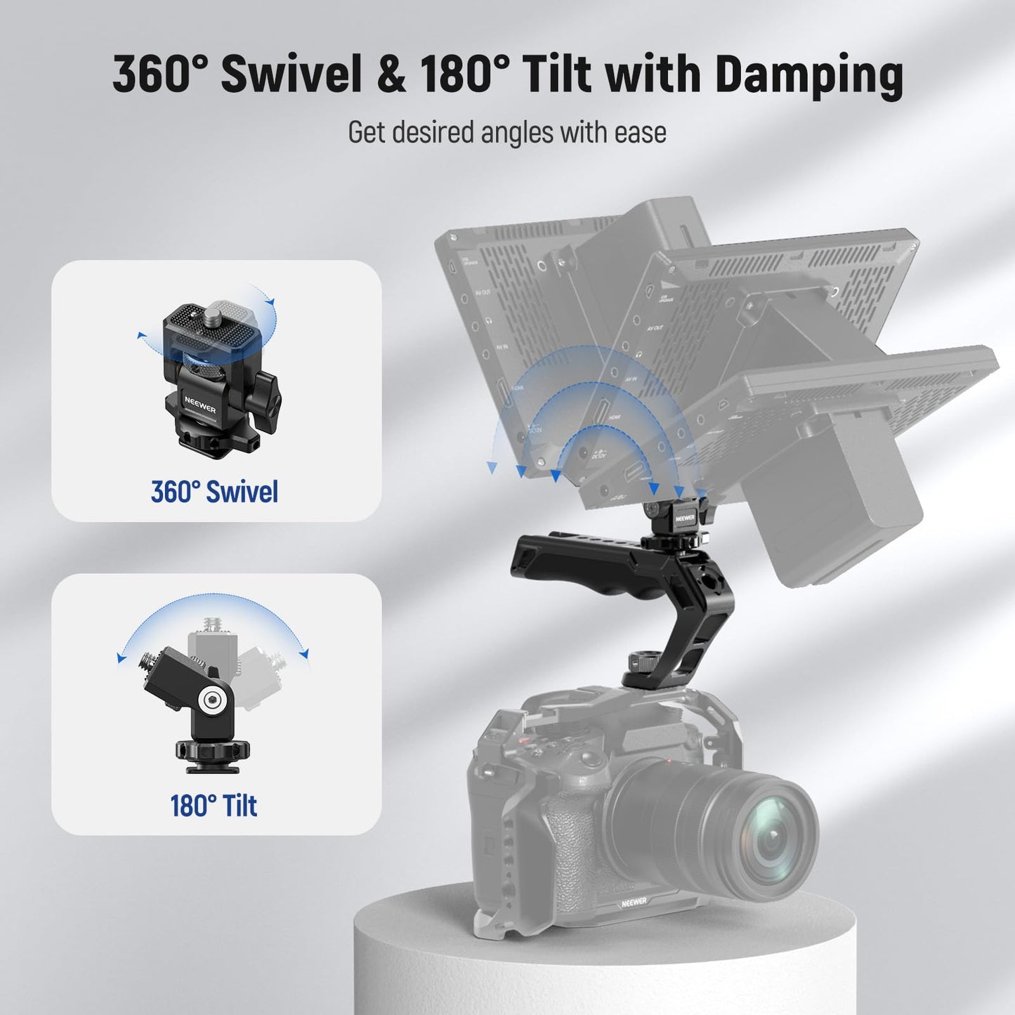 NEEWER Universal Camera Cage with Top Handle, Accessories Monitor Mount, Arca Type Camera Gimbal Stabilizer Video Rig, Two Handles and 3/8 Compatible with SmallRig CA016T+MA006