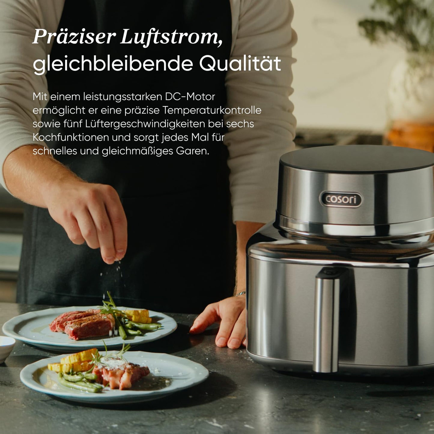COSORI Airfryer | Iconic Single | 96% metal | Ceramic coating without PFAS and BPA | 7-in-1 6.2L hot air fryer | 61% energy saving | 50+ recipes | dishwasher safe | silver | SE601S - CAF-SE601S-CEU