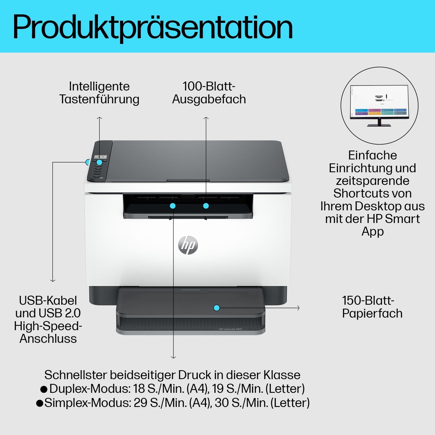 HP LaserJet MFP M234d Multifunction Laser Printer Black and White, Print, Copy, Scan, Automatic Two-Sided Printing, USB, Smart App, Intelligent User Interface - 8J9K4F#B19