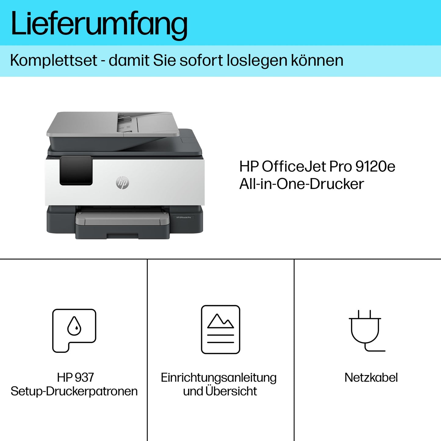 HP OfficeJet Pro 9120e multifunction printer, 6 months free printing Instant Ink included, printer, scanner, copier, fax, WLAN, LAN, duplex, airprint, gray-white - 403X8B#629