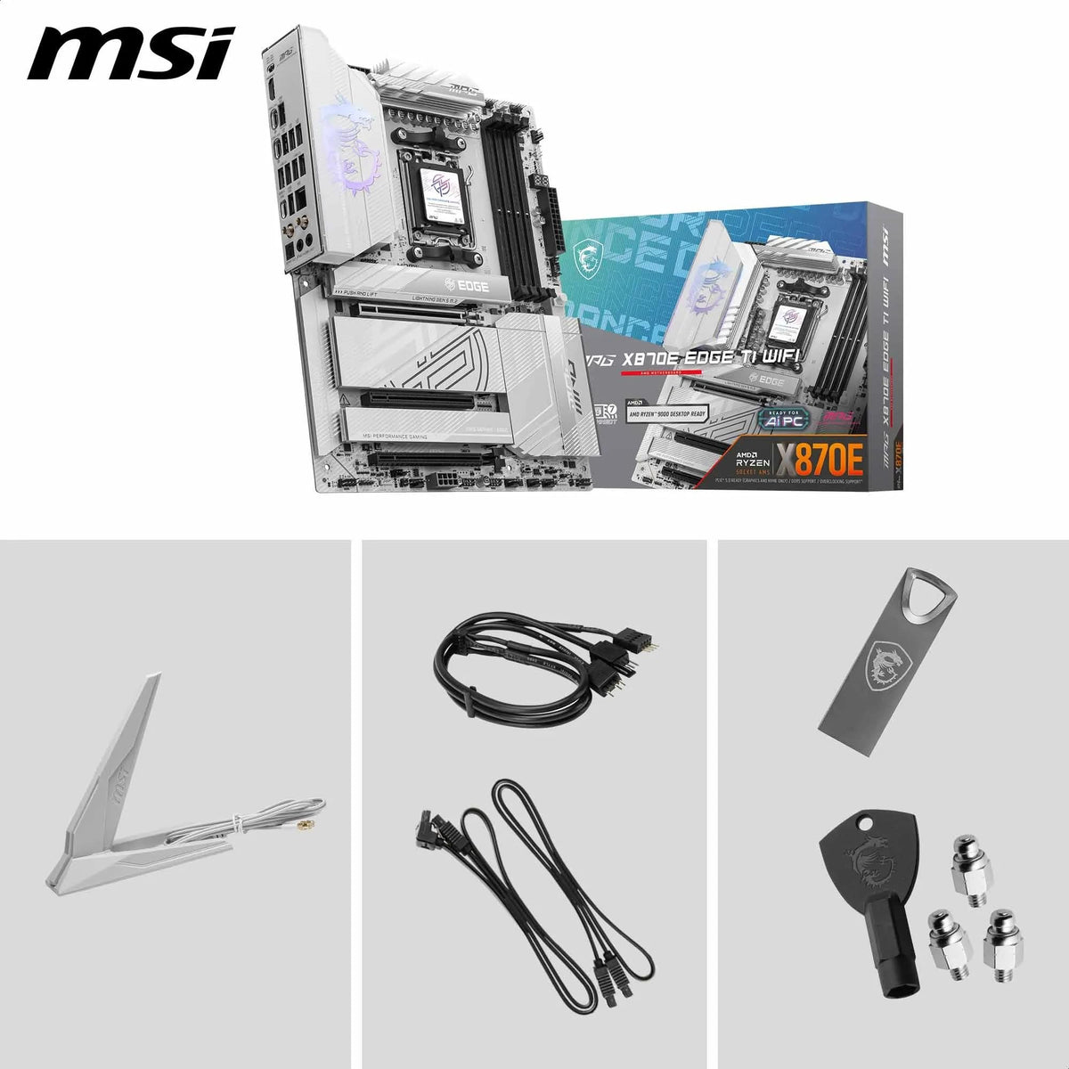 MSI MPG X870E Edge TI WiFi Motherboard, ATX - Supports AMD Ryzen 9000/8000 / 7000 processors, AM5-80A SPS VRM, DDR5 Memory Boost 8400+MT/s (OC), PCIe 5.0 x16, M.2 Gen5, Wi-Fi 7, 5G LAN - 7E59-002R