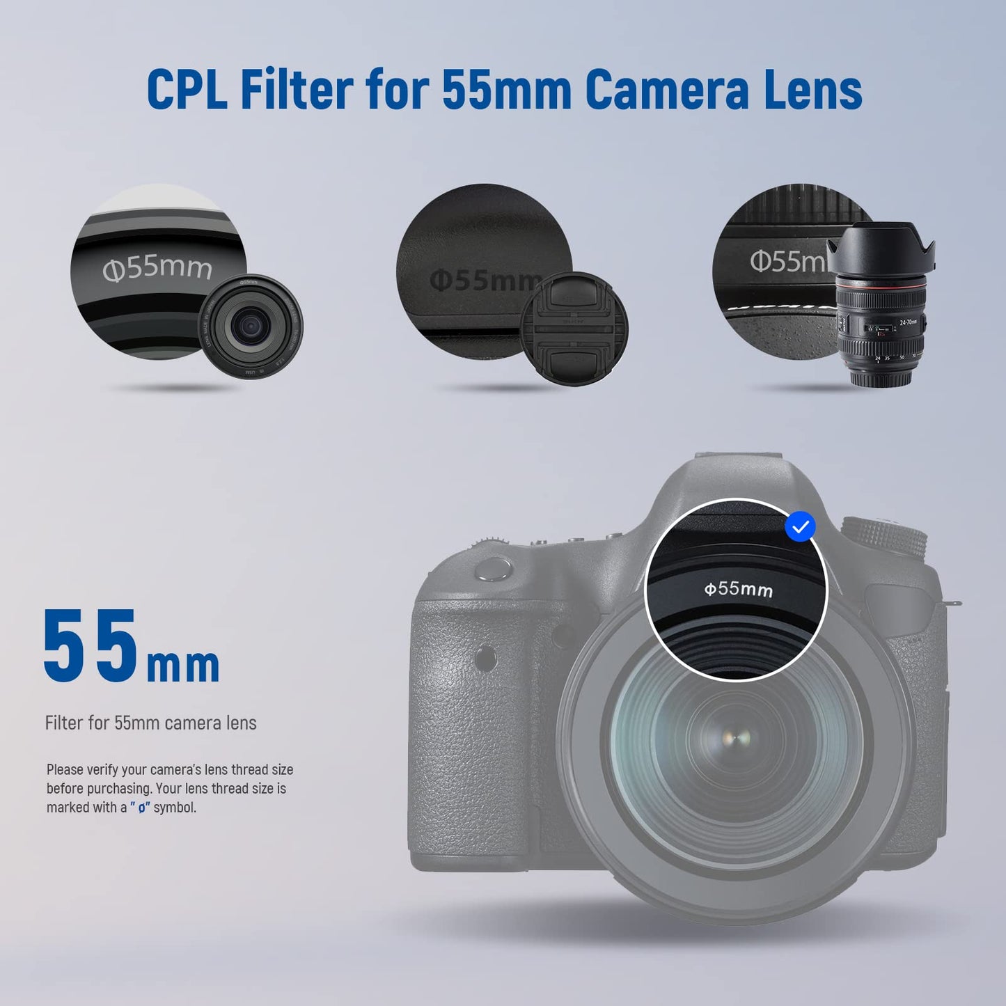 NEEWER 55 mm CPL polarization filter, ultra-thin, 30 layers of multi-resistant nano-coatings circular polarization filter, optical HD glass, reduces reflection glare, improves contrast - NW