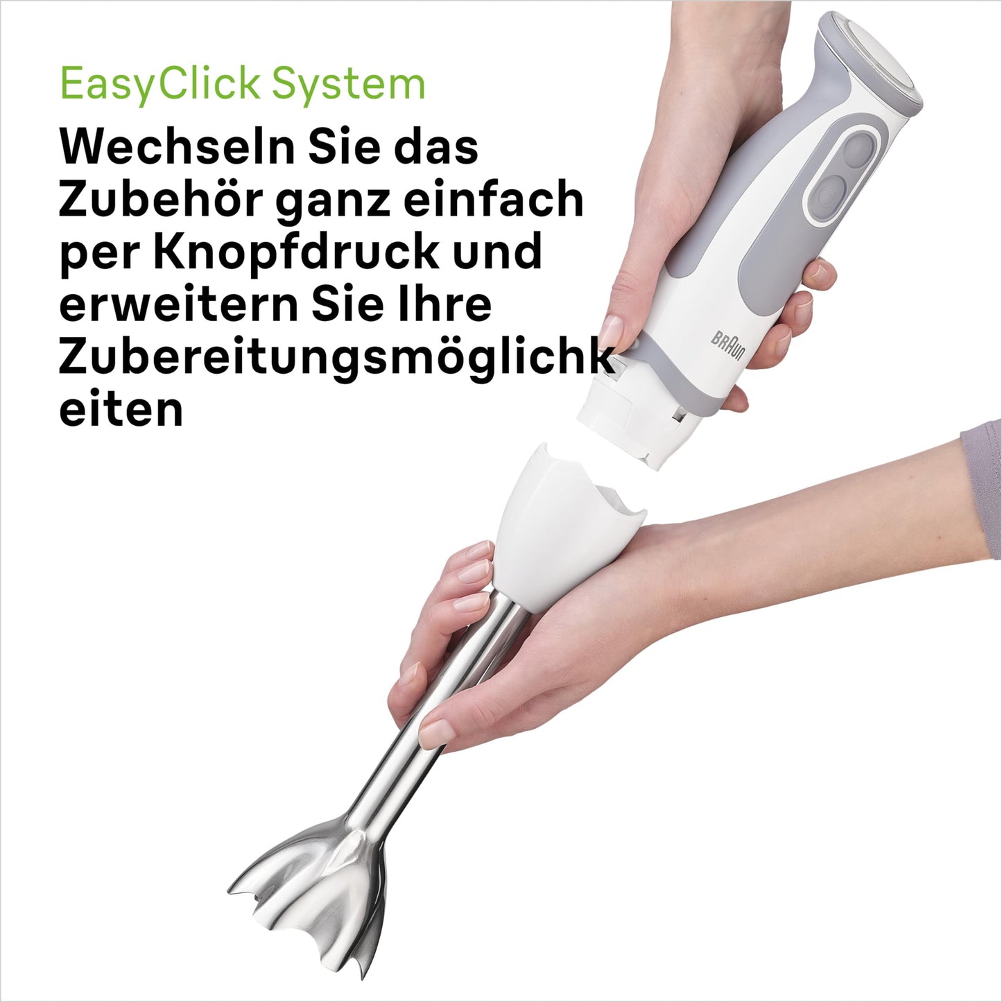 Braun hand blender MQ 5245WH hand blender - MultiQuick 5 Vario hand blender with stainless steel mixing foot, 1000 watts, including 4-piece accessory set, white/gray