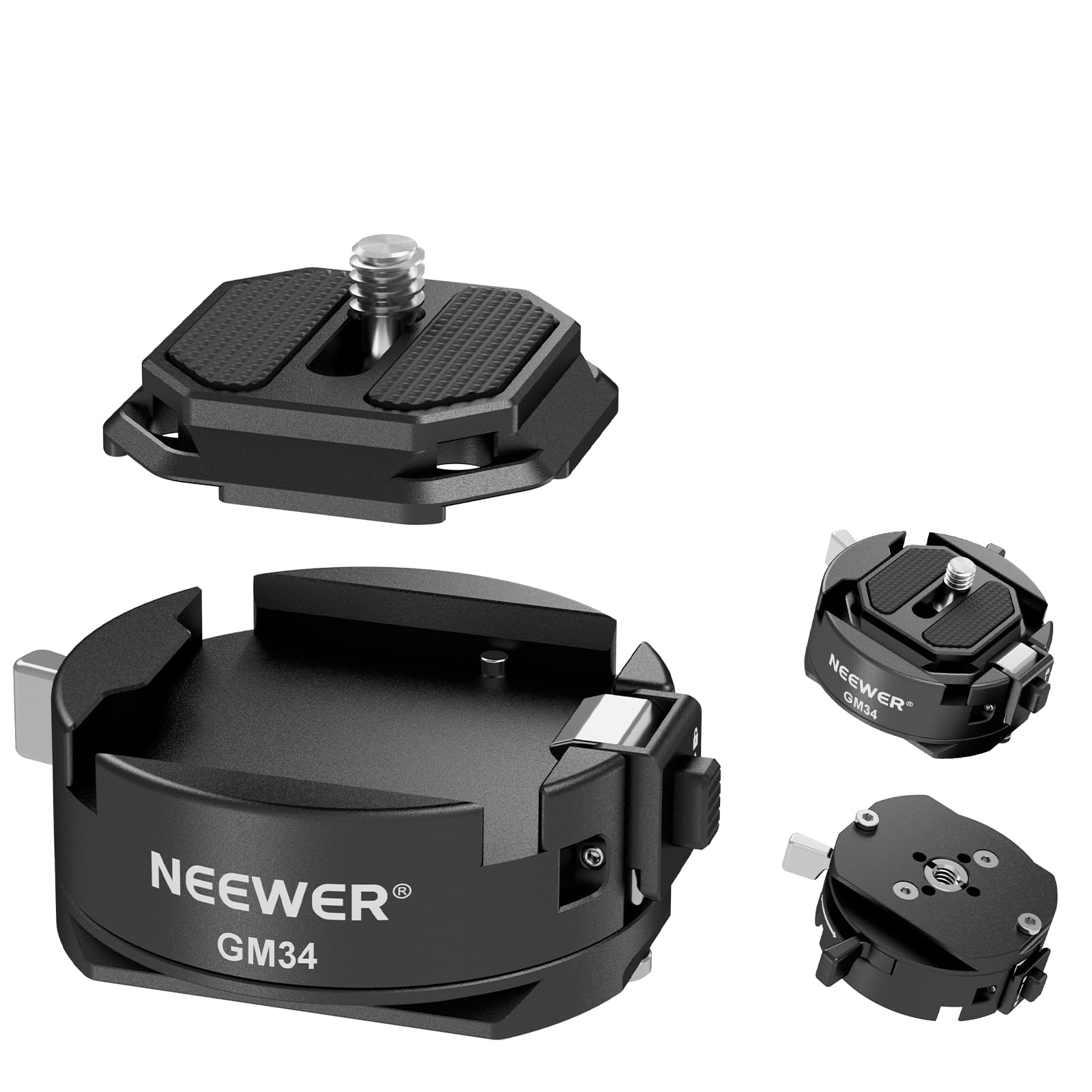 NEEWER GM34 camera quick release plate set, quick release automatic locking, square QR mounting plate with Arca clamp, compatible with Arca Swiss, camera clamp, maximum load 11lb/5kg