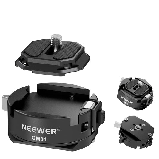 NEEWER GM34 camera quick release plate set, quick release automatic locking, square QR mounting plate with Arca clamp, compatible with Arca Swiss, camera clamp, maximum load 11lb/5kg
